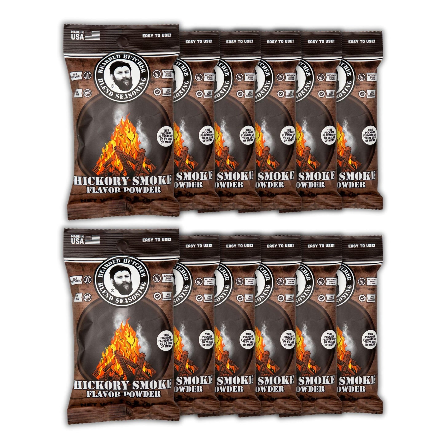 Bearded Butchers Hickory Smoke Flavor Powder, 3oz Case of 12 Packs - Natural Wood Fired Smoke Flavor for Sausage, Jerky, and DIY Meat Processing