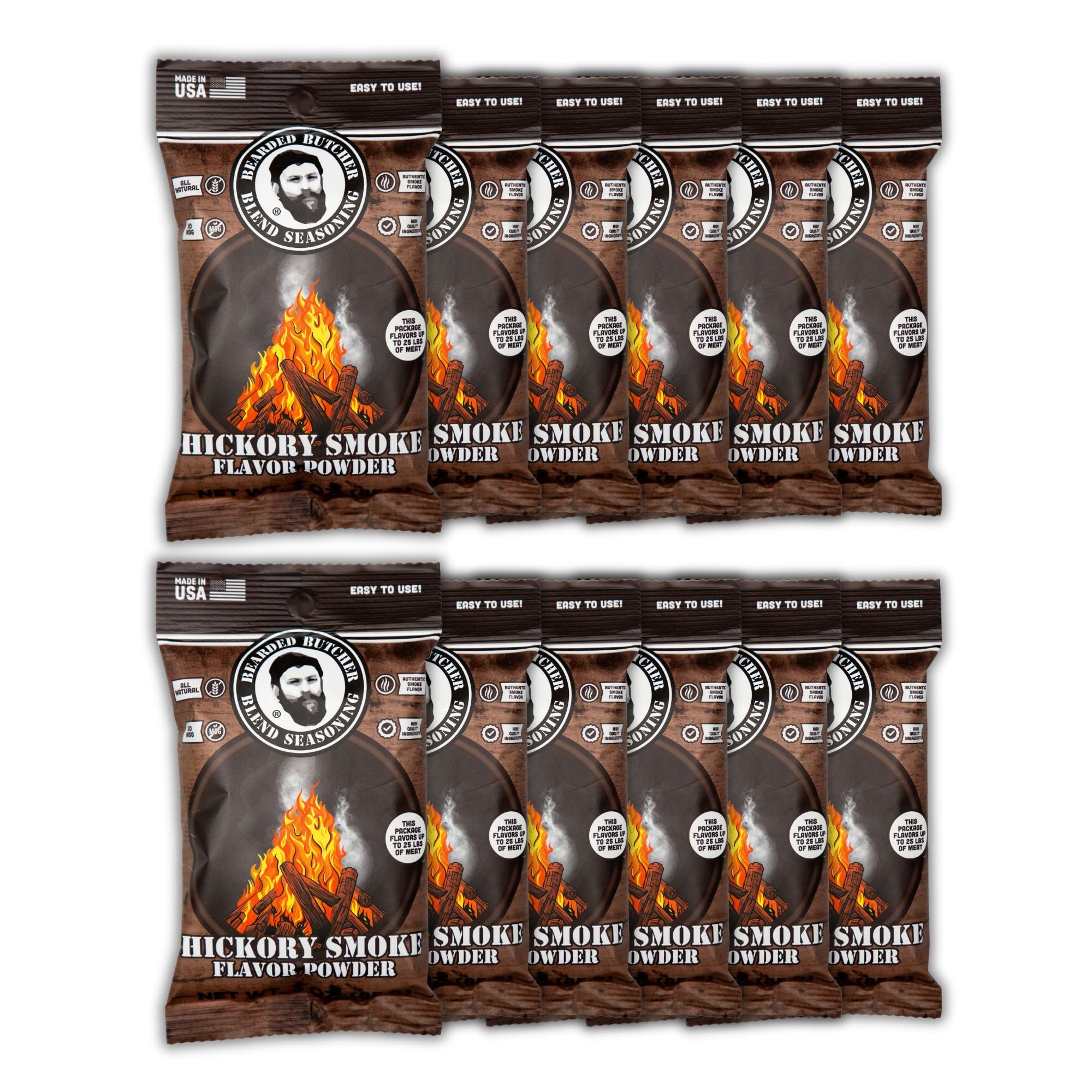 Bearded Butchers Hickory Smoke Flavor Powder, 3oz Case of 12 Packs - Natural Wood Fired Smoke Flavor for Sausage, Jerky, and DIY Meat Processing