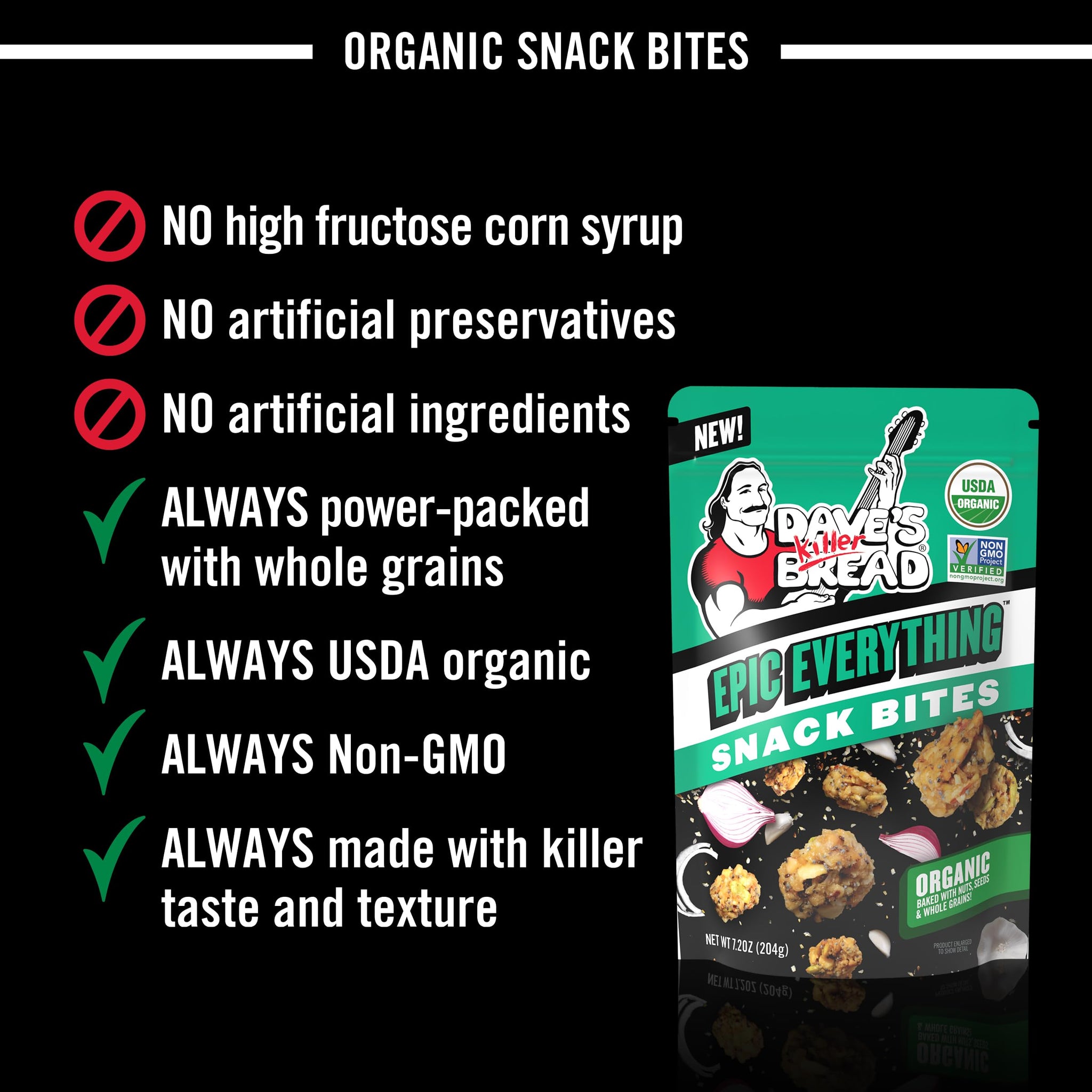 Dave's Killer Bread Epic Everything Organic Snack Bites, Everything Flavor Organic Snacks, 7.2 oz