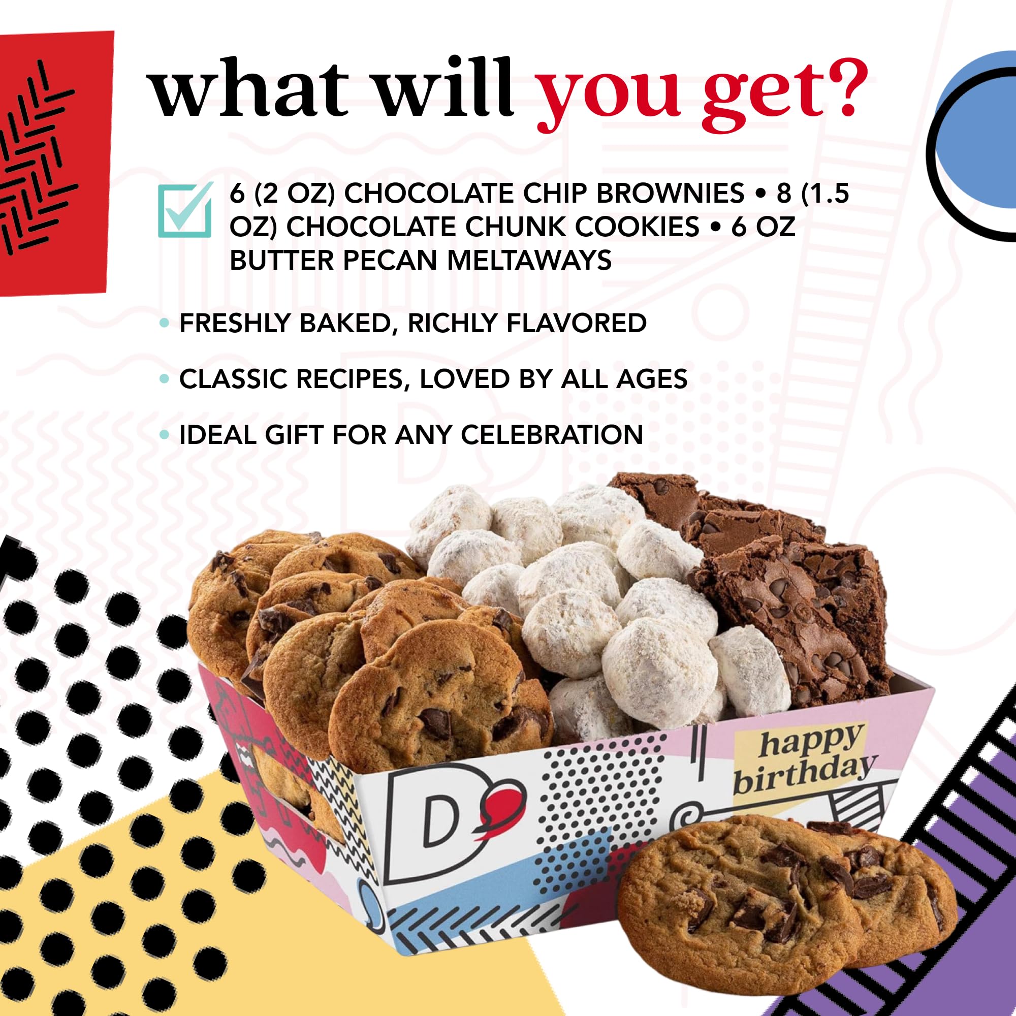 David’s Cookies Happy Birthday Cookies Gift Basket - Deliciously Flavored Assorted Cookies in a Lovely Gift Crate - Gourmet Chocolate Chip Cookies