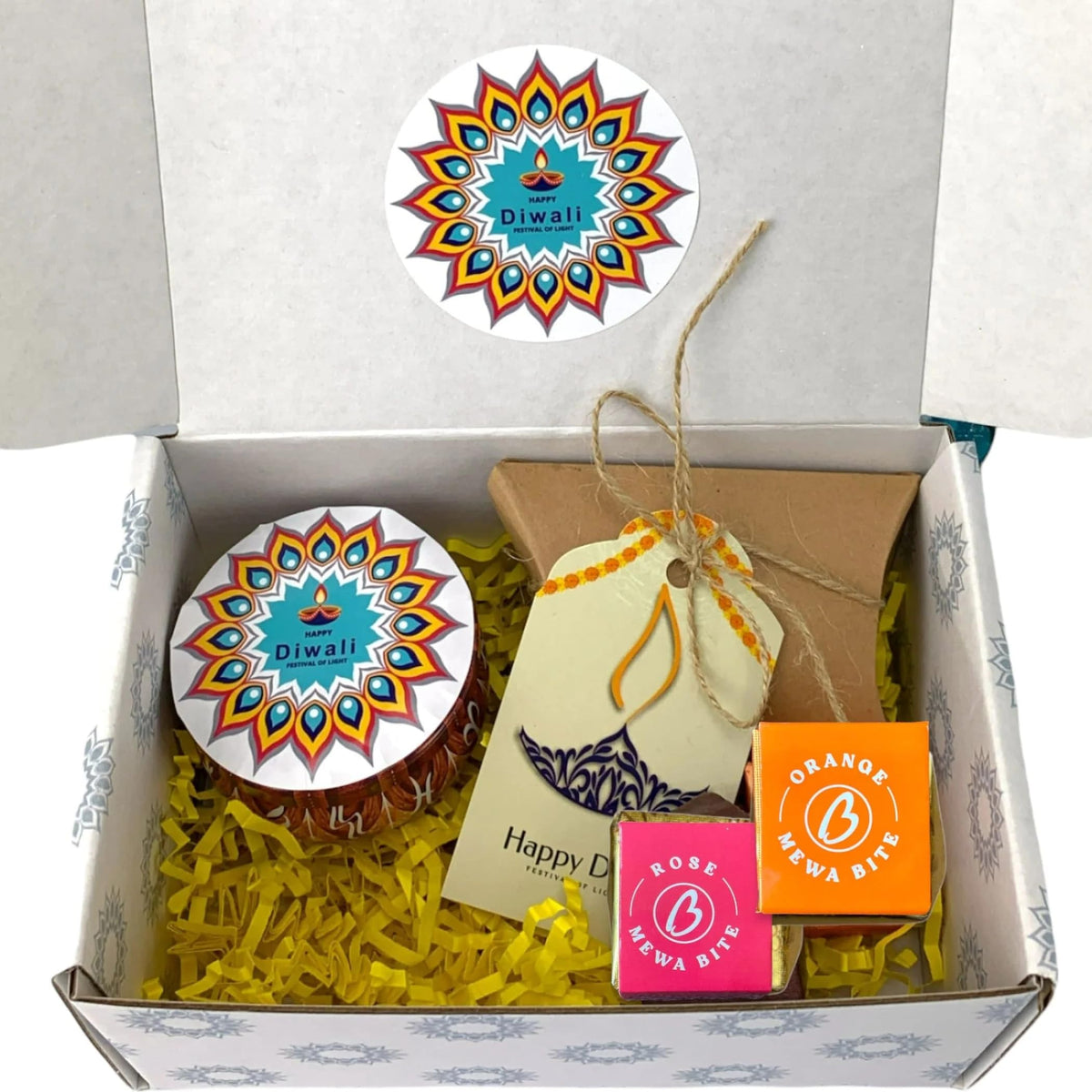 LoveNspire Personalized Diwali Gifts Hamper Indian Diwali Gift Boxes Happy Diwali Stickers Custom Box Sweets Dry Fruits for Home Family Relatives