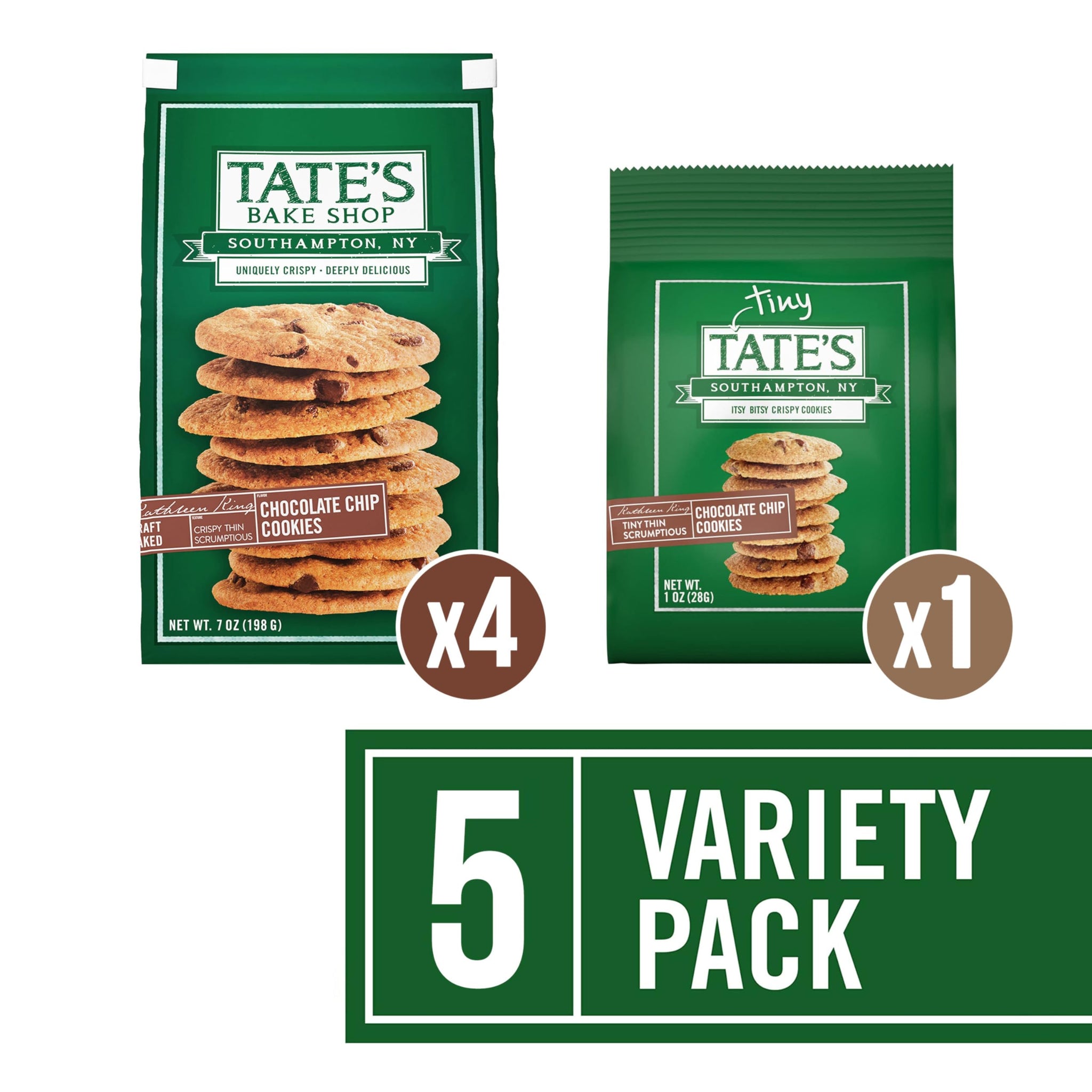 Tate's Bake Shop Chocolate Chip Cookies and Tiny Tate's Chocolate Chip Cookies Variety Pack, 5 Bags