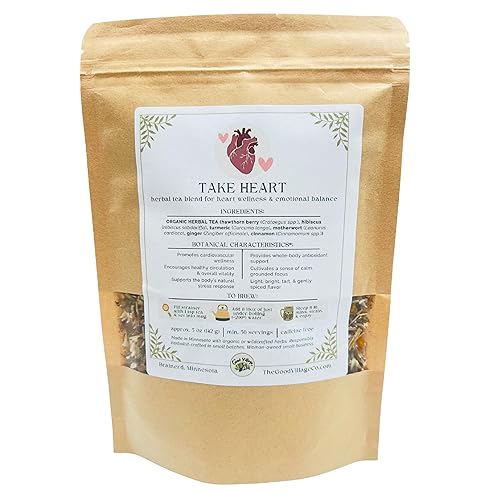 The Good Village Co. Take Heart Loose Leaf Herbal Tea, Caffeine Free Botanical Blend with Rose, Hibiscus & Mild Botanicals, 5 oz, Approx. 50 Servings