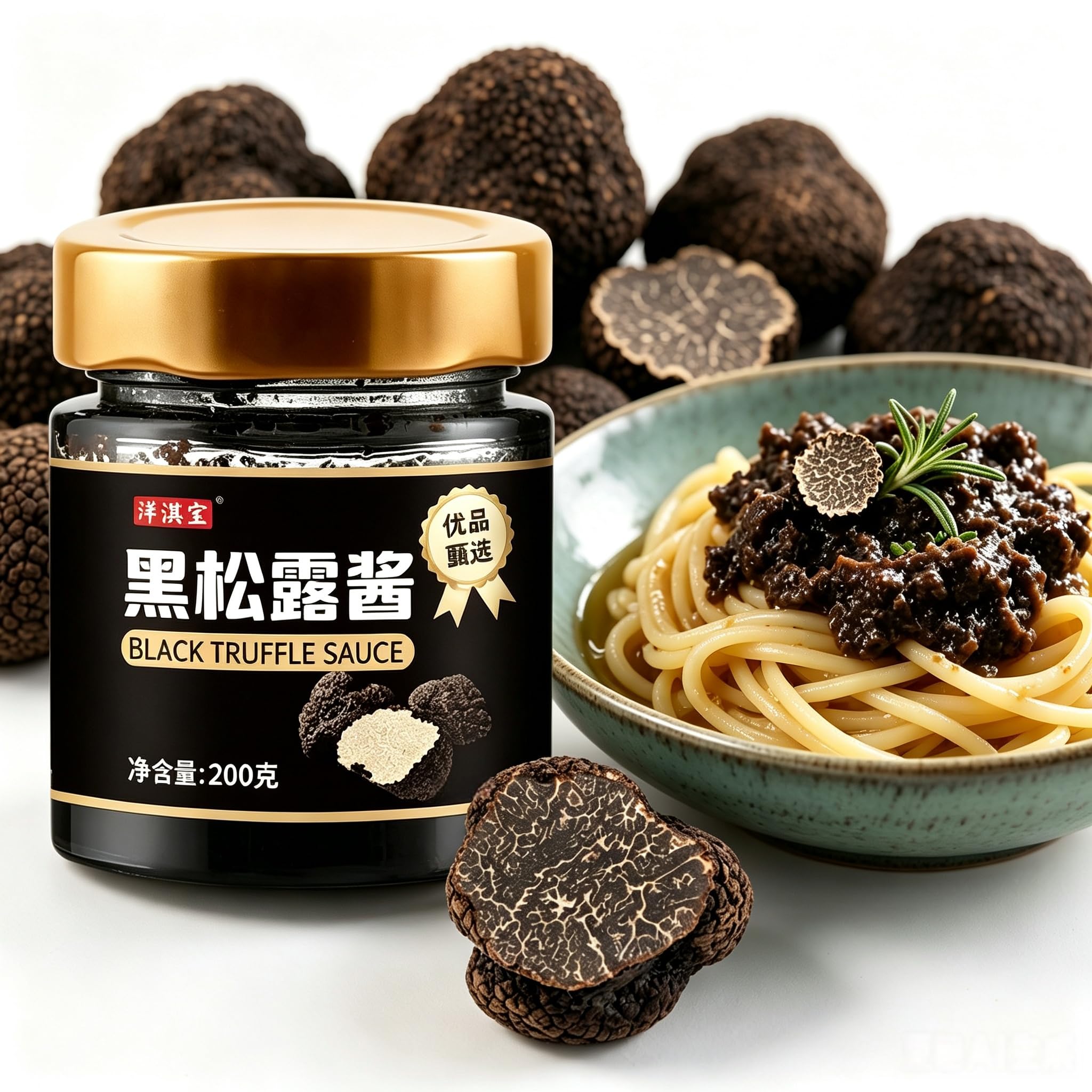 QIXINLIZYY Black Truffle Patè Sauce 7.05 oz (200g), Vegan Gluten-Free Cholesterol-Free Truffle Paste, Gourmet Seasoning for Pasta, Pizza, Bread
