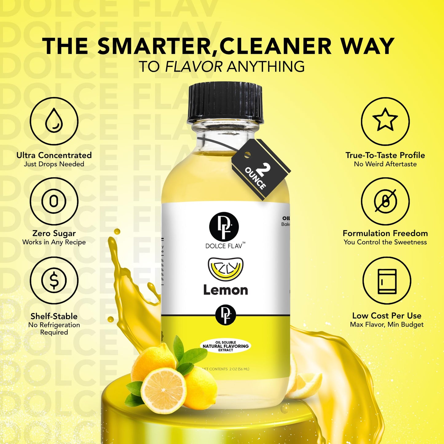 Dolce Flav Natural Lemon Extract - 8 Ounce Oil-Soluble Kosher, Sugar-Free, Concentrated Fresh Citrus Lemon Flavor for Baking, Chocolates & Desserts