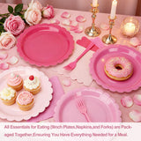 CENLBJ Pink Paper Plates and Napkins,Serves 24 Include Gradient 9 Inch Disposable Plates, Napkins, and Forks for Baby Shower, Wedding, Birthday