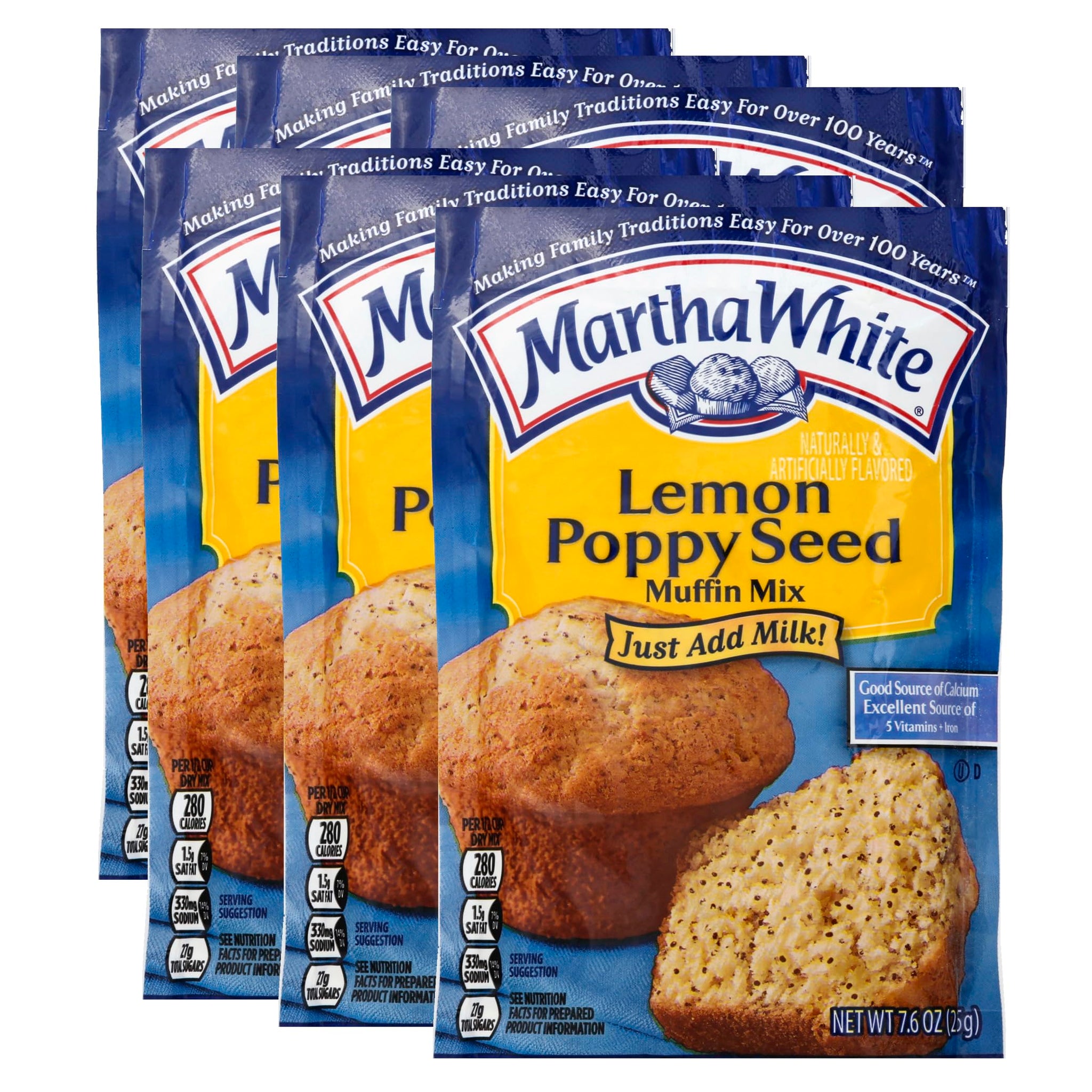 Martha White Lemon Poppy Seed Flavored Muffin Mix, 7.6 oz - Palatize Pack of 6