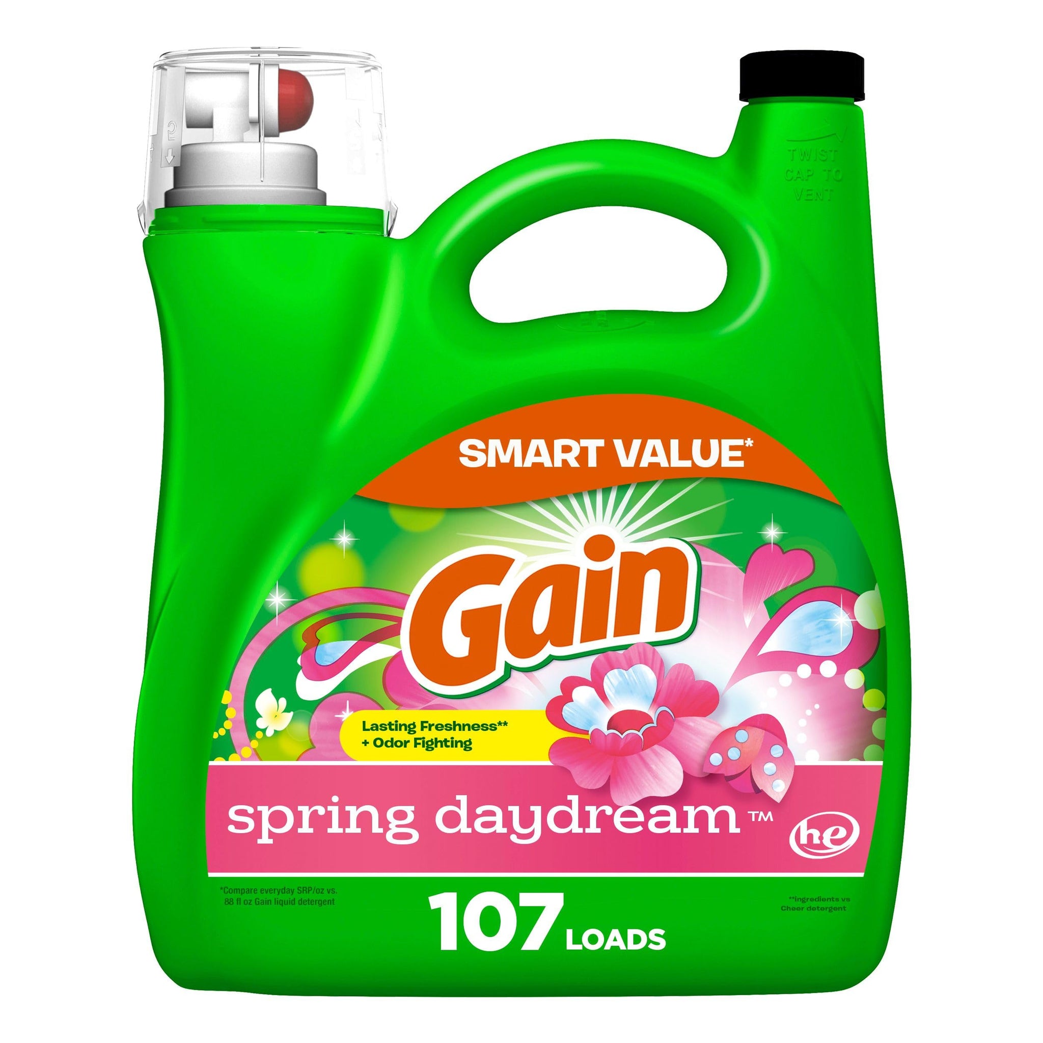 Gain Liquid Laundry Detergent, Spring Daydream Scent, 154 fl oz, 107 loads, Freshness + Odor Fighting, Laundry Detergent Liquid Soap, HE compatible