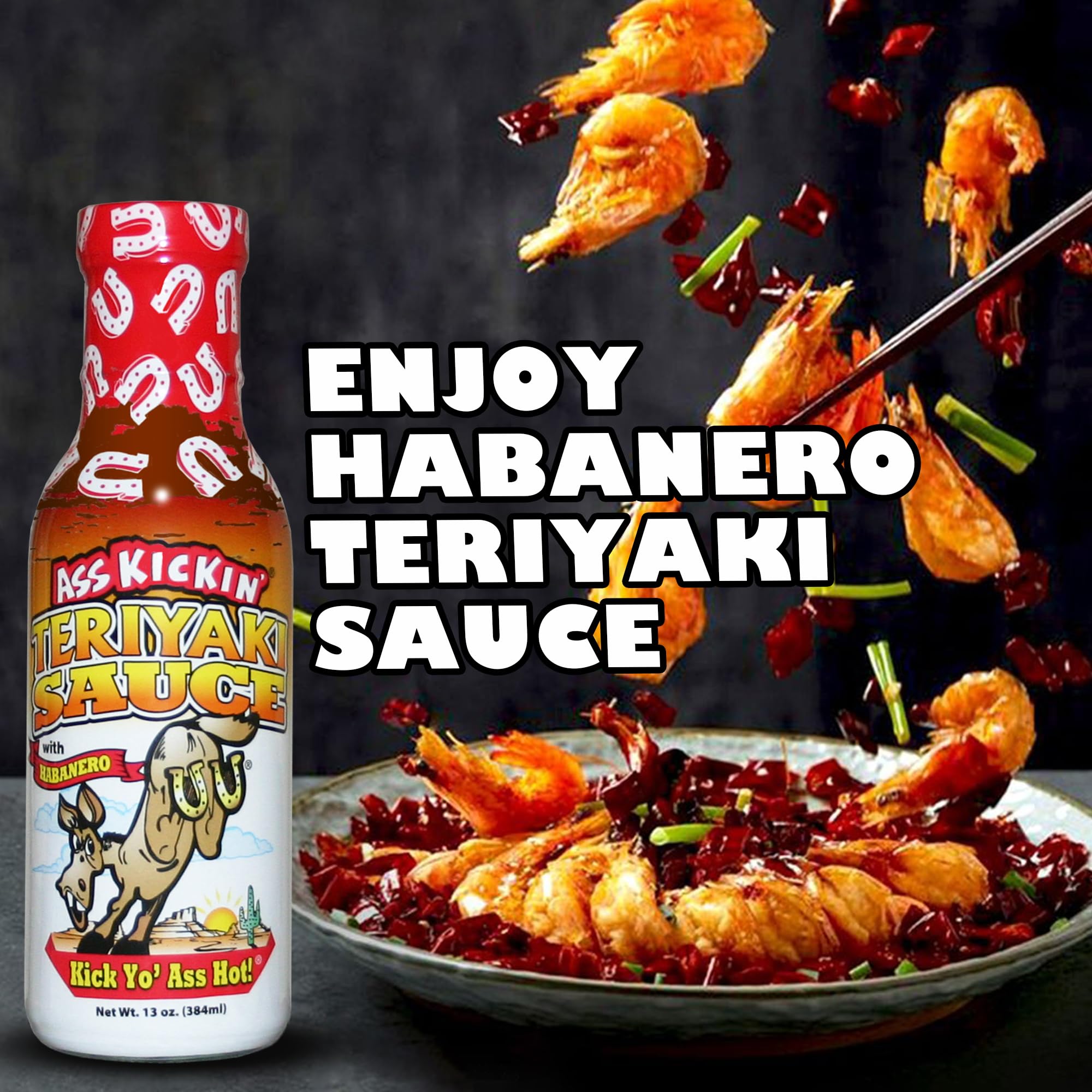 KICKIN' Spicy Teriyaki Sauce with Habanero - 13 oz. - Premium Gourmet Hot Stir Fry Sauce - Perfect Steak Marinade or Chicken Teriyaki Sauce