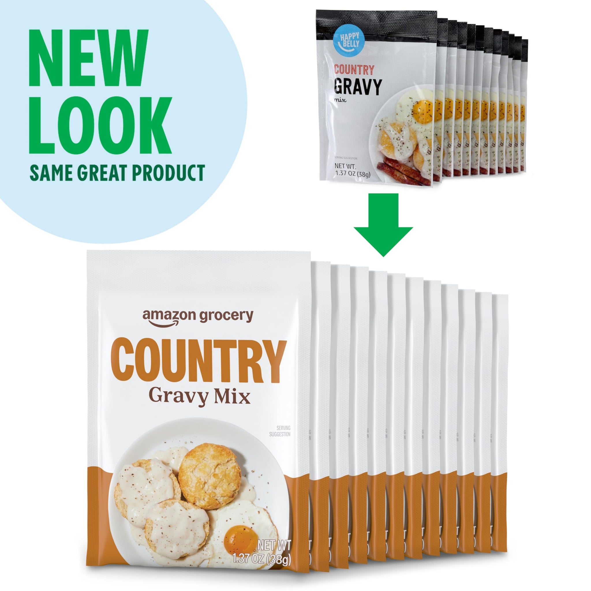 Amazon Brand - Happy Belly Country Gravy Mix, 1.37 ounce (Pack of 12)
