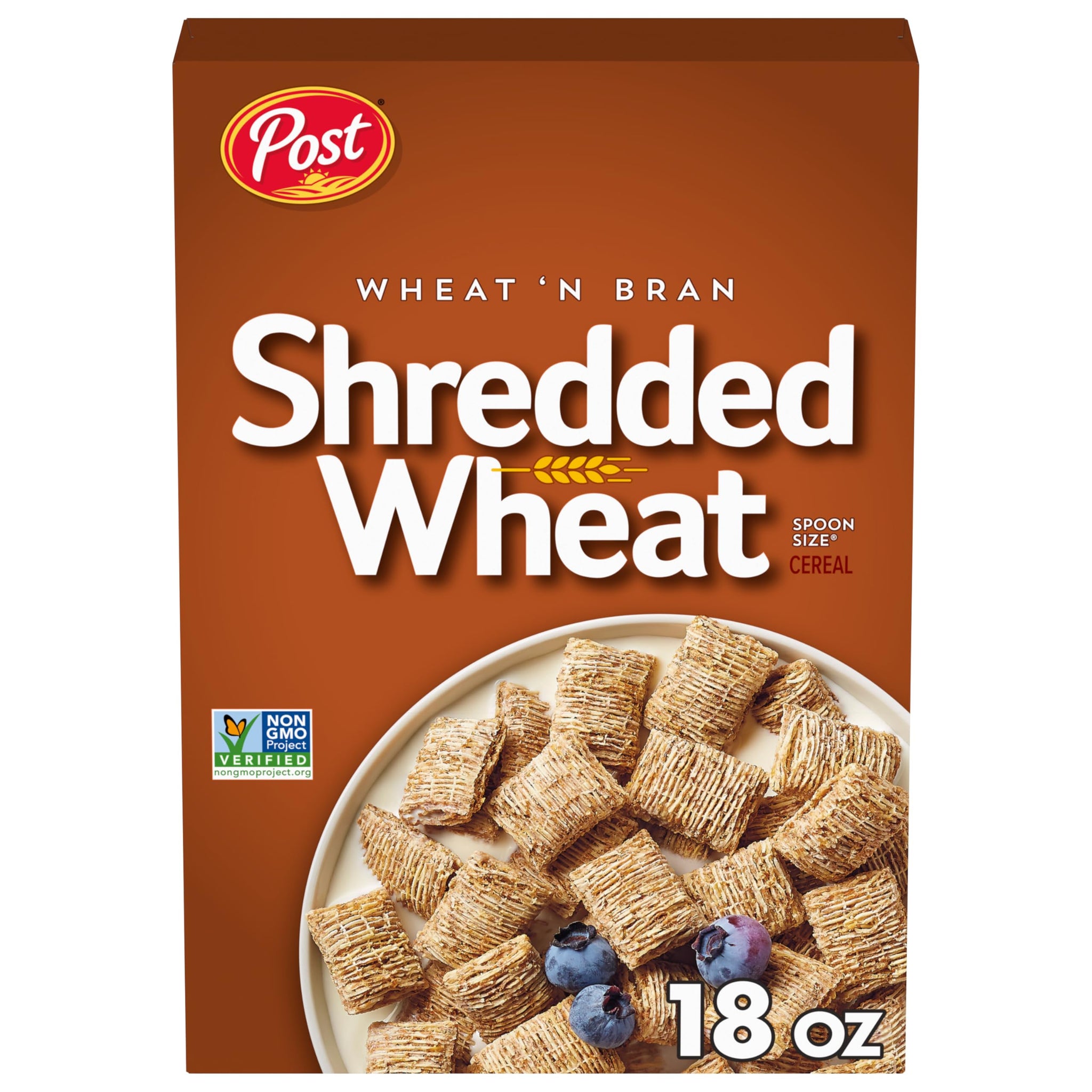 Post Wheat n Bran® Shredded Wheat, Breakfast Cereal, Excellent Source of Fiber, Kosher, 18 oz Box