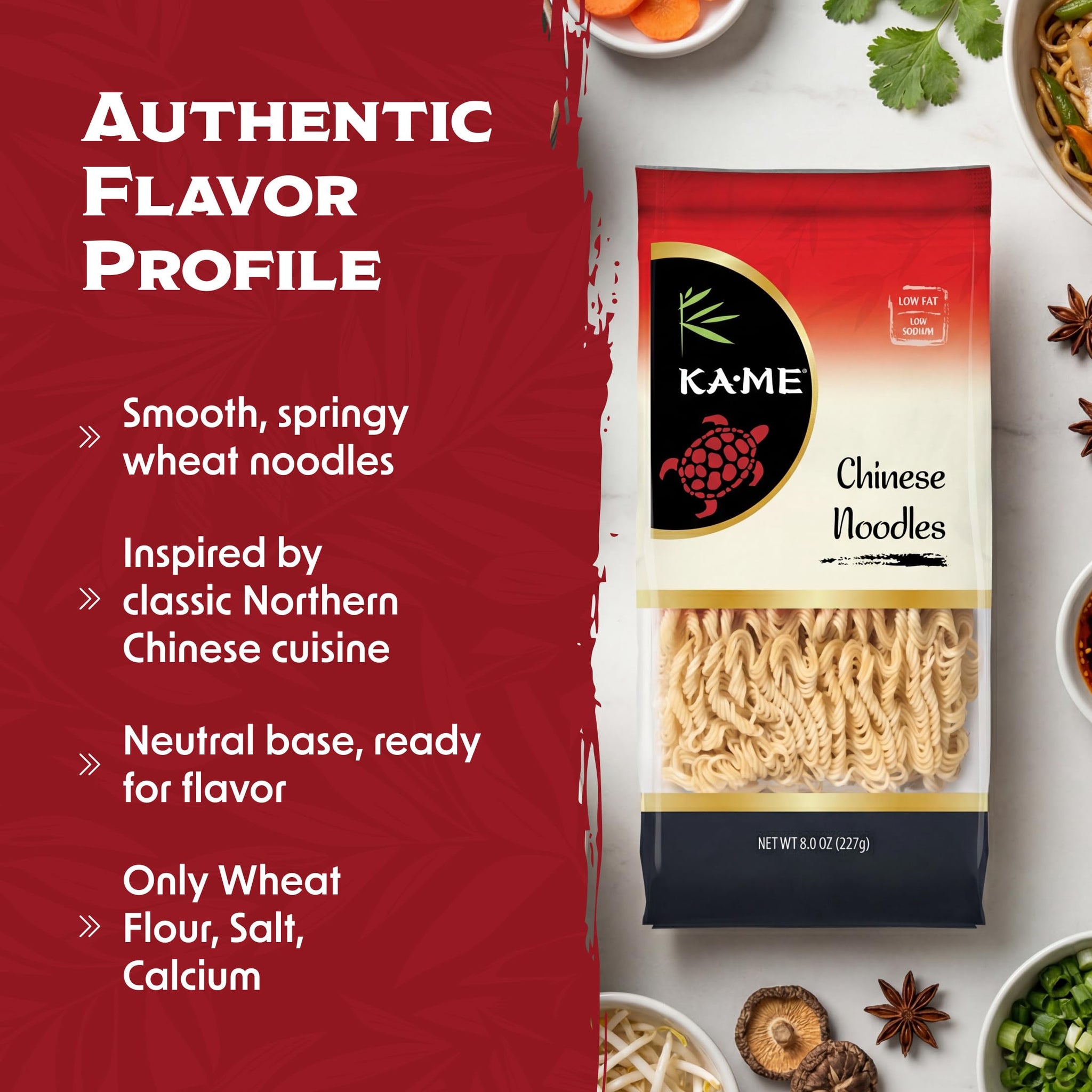 Ka-Me Chinese Noodles, Low Fat, Low Sodium, 8oz Pouches (2 Pack)