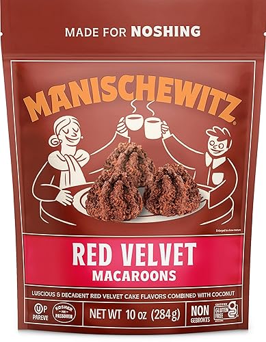 Manischewitz Red Velvet Coconut Macaroons, 10 Ounce Resealable Bag, Certified Gluten Free, Kosher for Passover