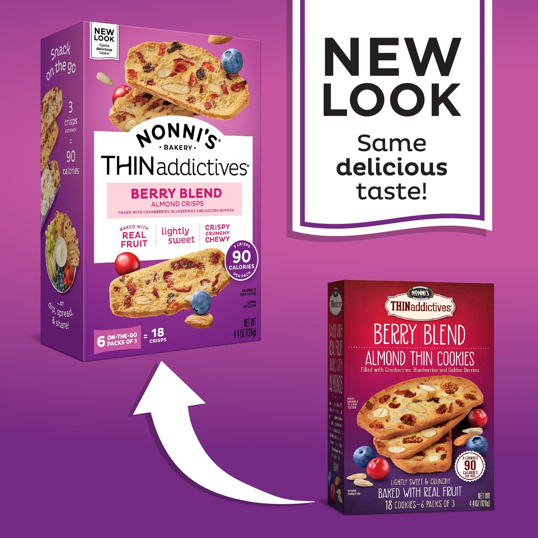 Nonni's THINaddictives Almond Thin Cookies - 6 Boxes Berry Blend Almond Cookies - Almond Cookie Thins w/Cranberries Blueberries Goldenberries Raisins