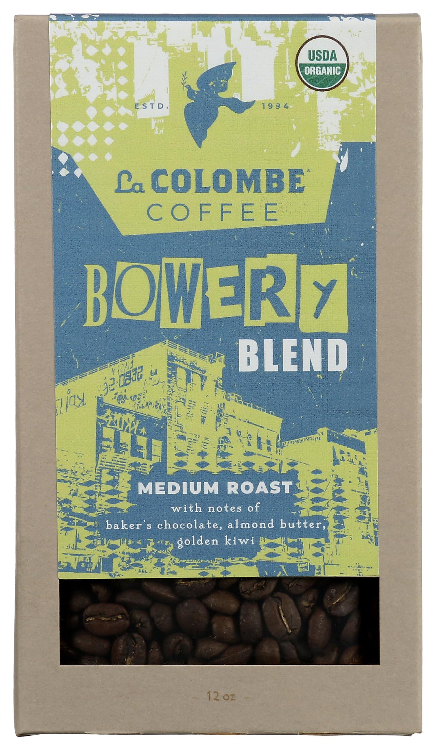 LA COLOMBE Organic Bowery Blend Whole Bean Coffee, 12 OZ