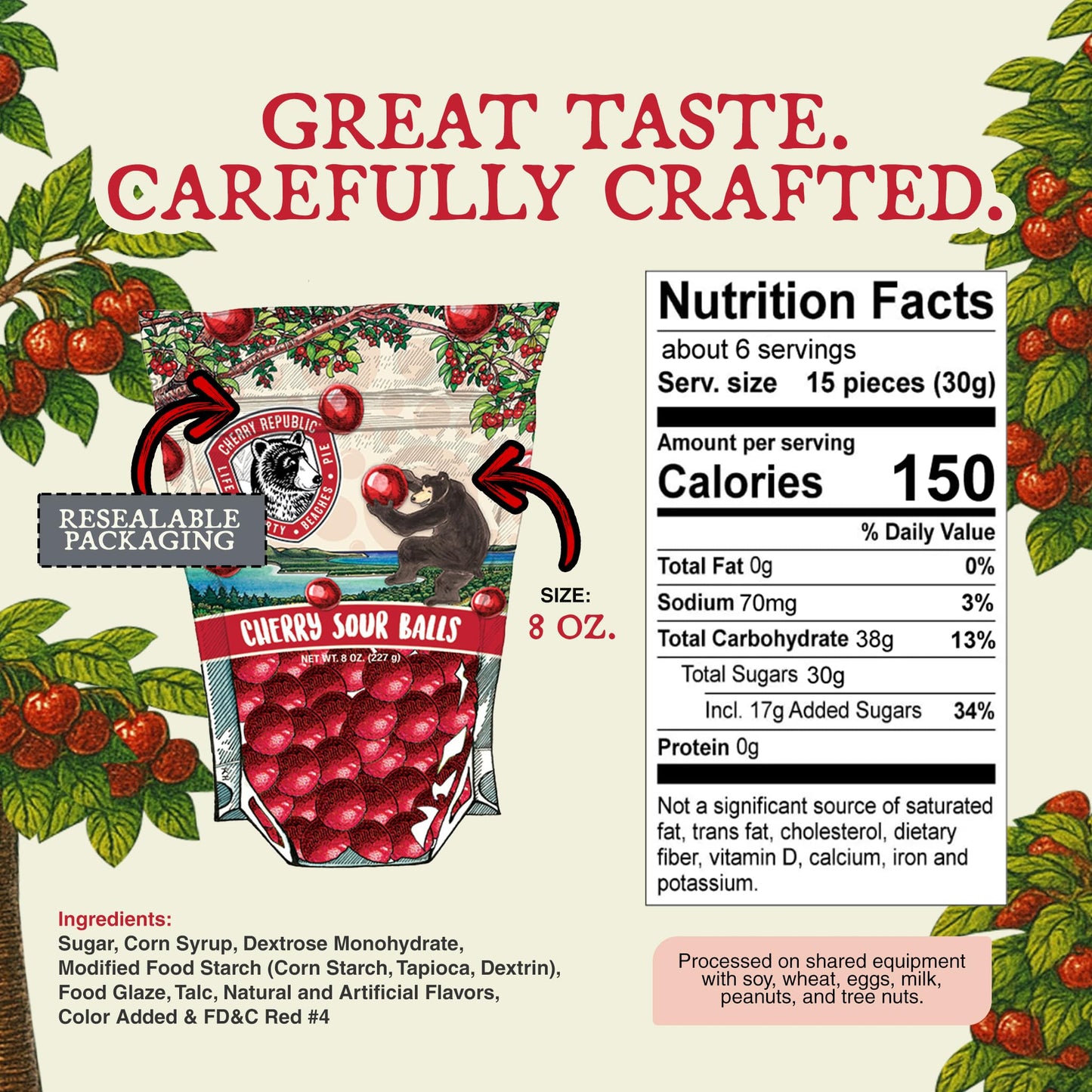 Cherry Republic Sour Balls, 8 oz - Sour Cherry Candy Balls, Sweet & Tart Flavor, Chewy Red Candy with Nostalgic Appeal, Gluten-Free, Perfect