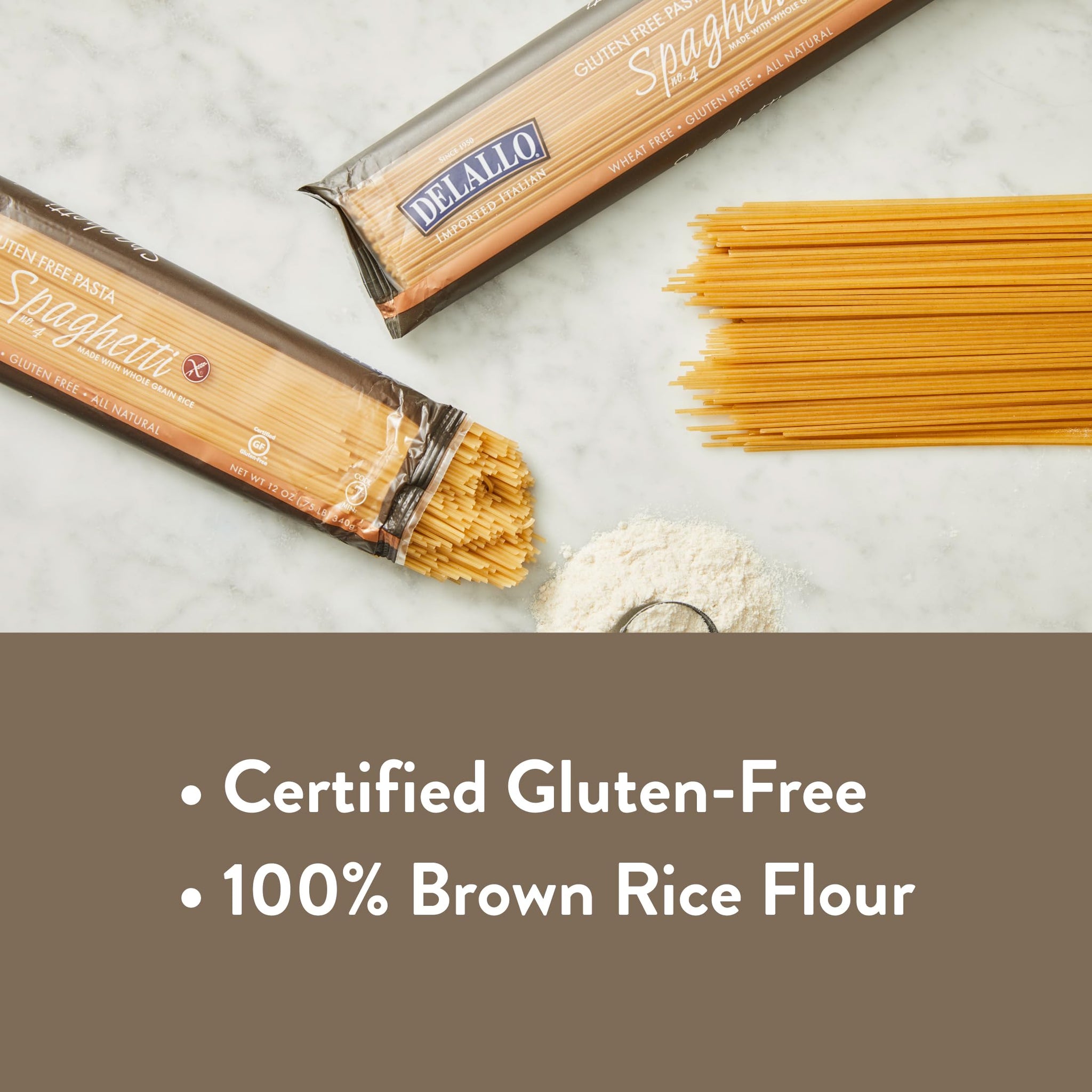 DeLallo Gluten-Free Brown Rice Spaghetti Pasta, Non-GMO, All Natural, Kosher, Tree Nut Free, 12 Ounce Bag, (4 Pack)