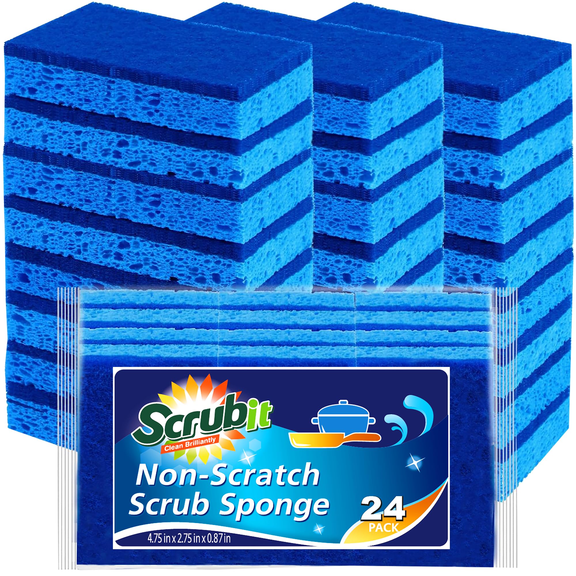Scrubit Non-Scratch Cleaning Scrub Sponges- Scrubbing Dish Sponge Ideal for Washing Kitchen,Dishes, Bathroom &More - Dishwashing Sponge Along with A