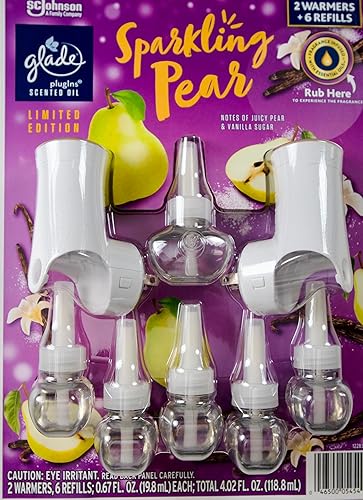 Glade Plugins Sparkling Pear Scented Oils, 2 Warmers + 6 Refills