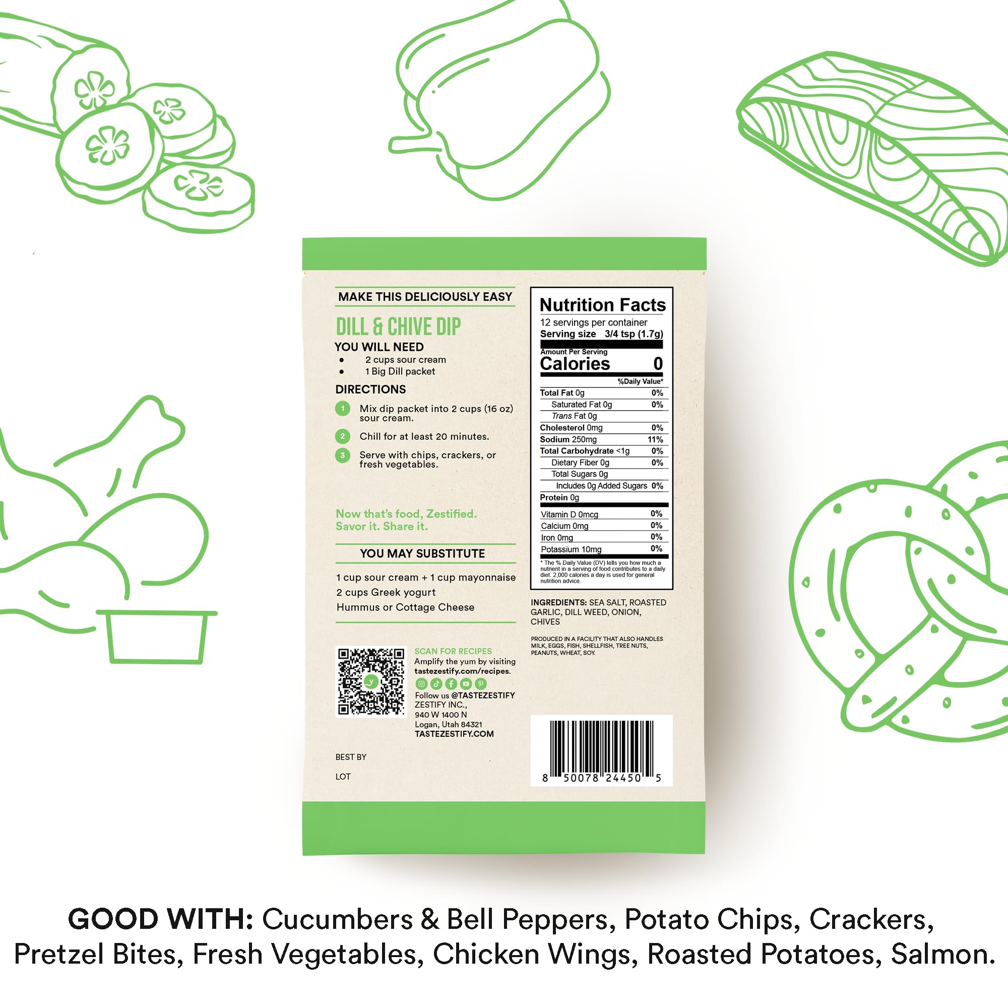 Zestify Big Dill - Dill & Chive Dip Mix | No Articial Ingredients, Anti-Caking Agents or Fillers | Just Add Sour Cream or Greek Yogurt (4x 0.7 oz