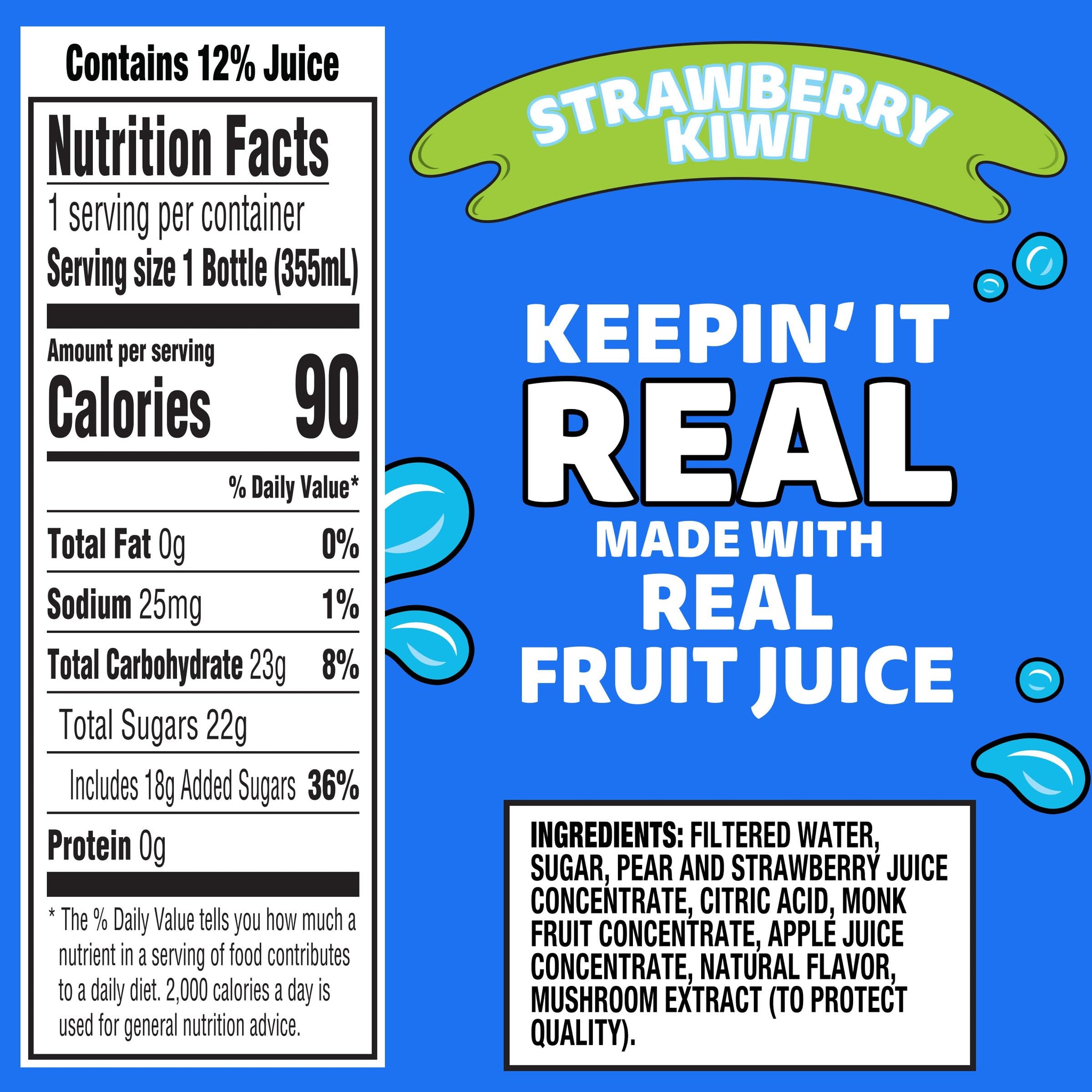 Capri Sun Strawberry Kiwi Flavored Juice Drink Blend from concentrate with other natural flavors, 12 fl oz Bottle