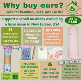 Reusable Paper Towels Washable Roll 29 Pack, 100% Soft Cotton Baby Wipes, Paperless Paper Towel Alternative, Zero Waste Napkins w/Wet Bag & Wash Cloth