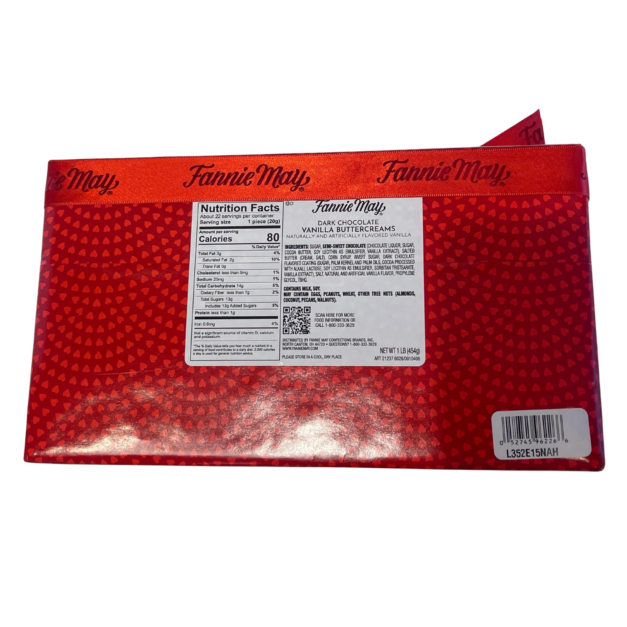 Fannie May Milk Chocolate Vanilla Buttercreams Signature Valentine's Day Heart Print Chocolate Candy Gift Box, 1 lb