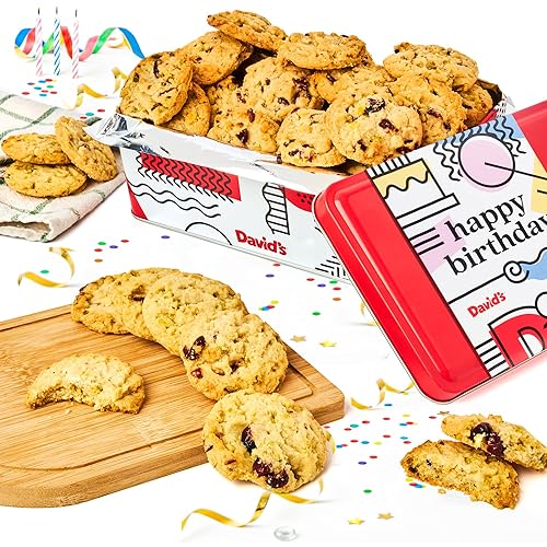 David's Cookies Happy Birthday Gift Sampler Tin - Crunchy Gourmet Cookies - Bakery Snack Gift for Birthdays, Celebrations and Special Occasions