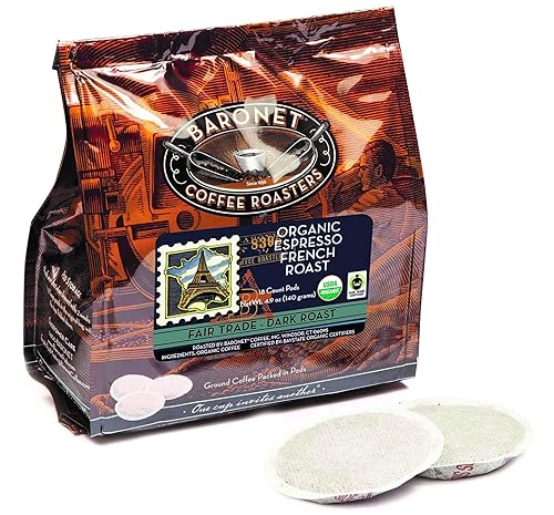 Baronet Coffee Pods [Organic Espresso French Roast-54 Pods] Single Cup Use for Senseo Machine - 3 Bags of 18 Single Serve 8 Gram, Regular Strength[Org