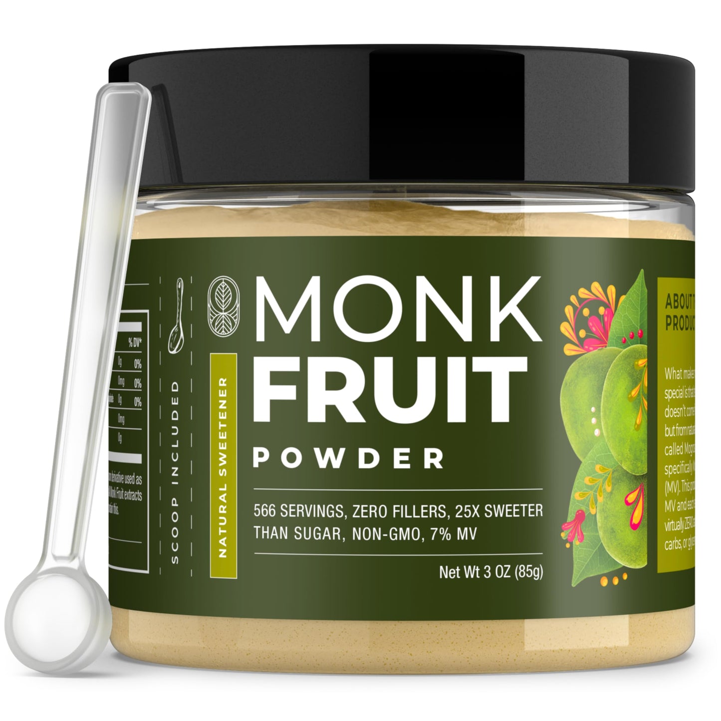 Monk Fruit Extract Powder (25X Sweeter Than Sugar) Zero Calories, Zero Sugar, Zero Glycemic, Non-GMO, No Fillers - Monk Fruit Sweetener No Erythritol