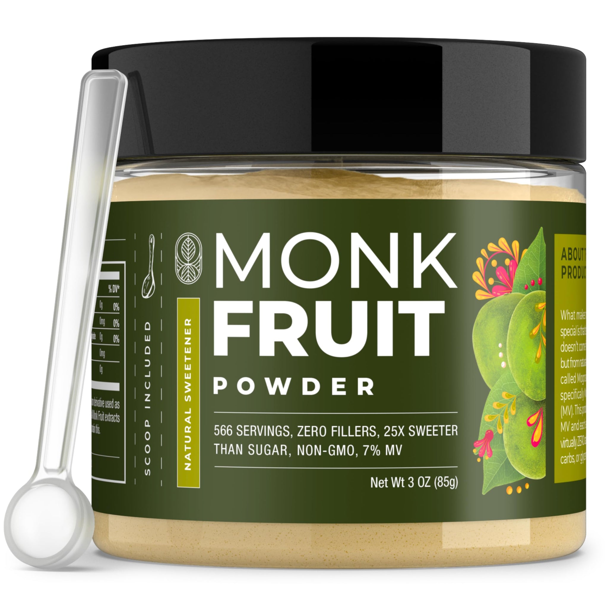 Monk Fruit Extract Powder (25X Sweeter Than Sugar) Zero Calories, Zero Sugar, Zero Glycemic, Non-GMO, No Fillers - Monk Fruit Sweetener No Erythritol