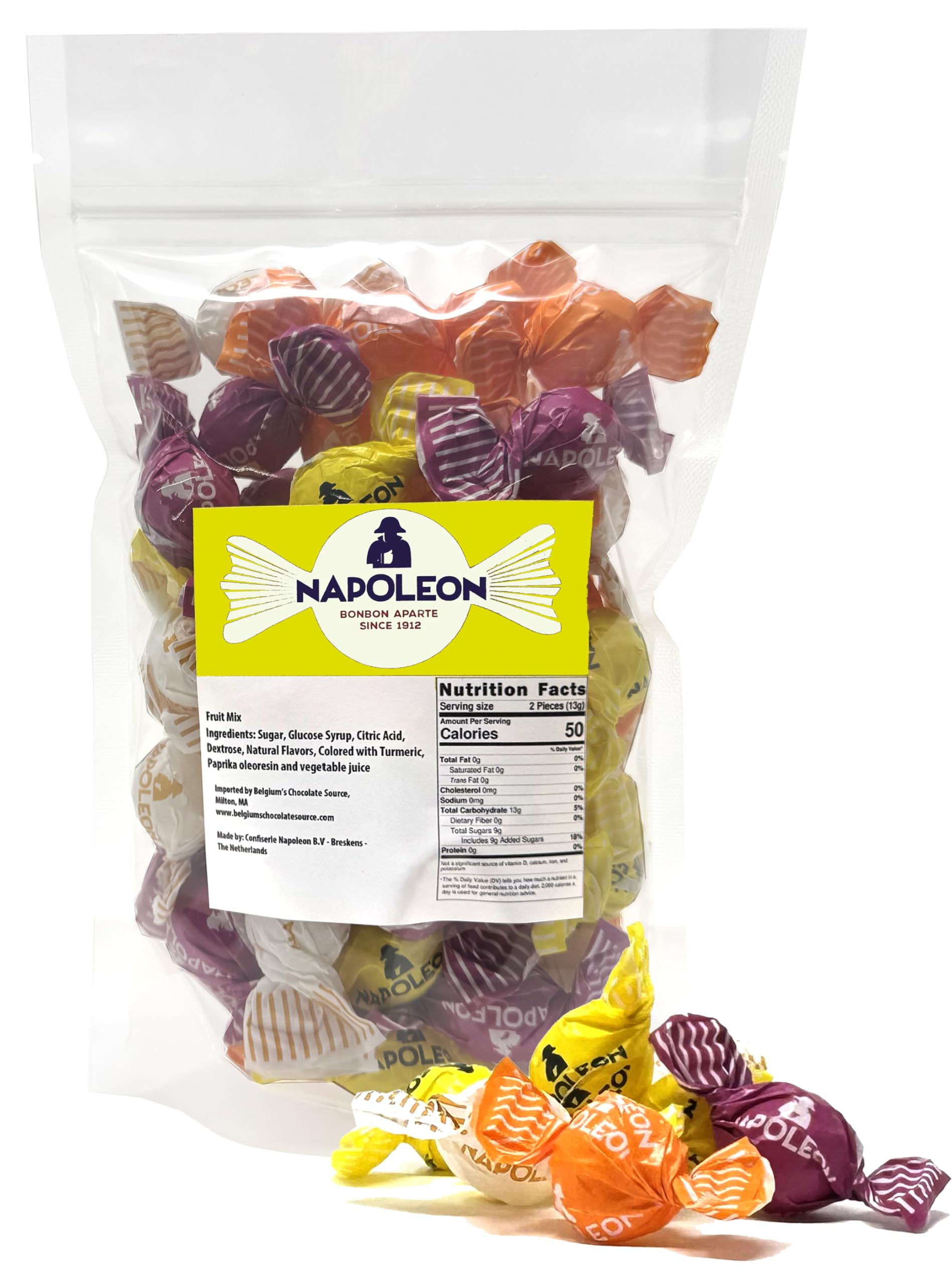 Napoleon Sour Fruit Balls Individually Wrapped Hard Candy Sour Fruit Mix Gluten-Free, Dye-Free Candy 10 Ounces