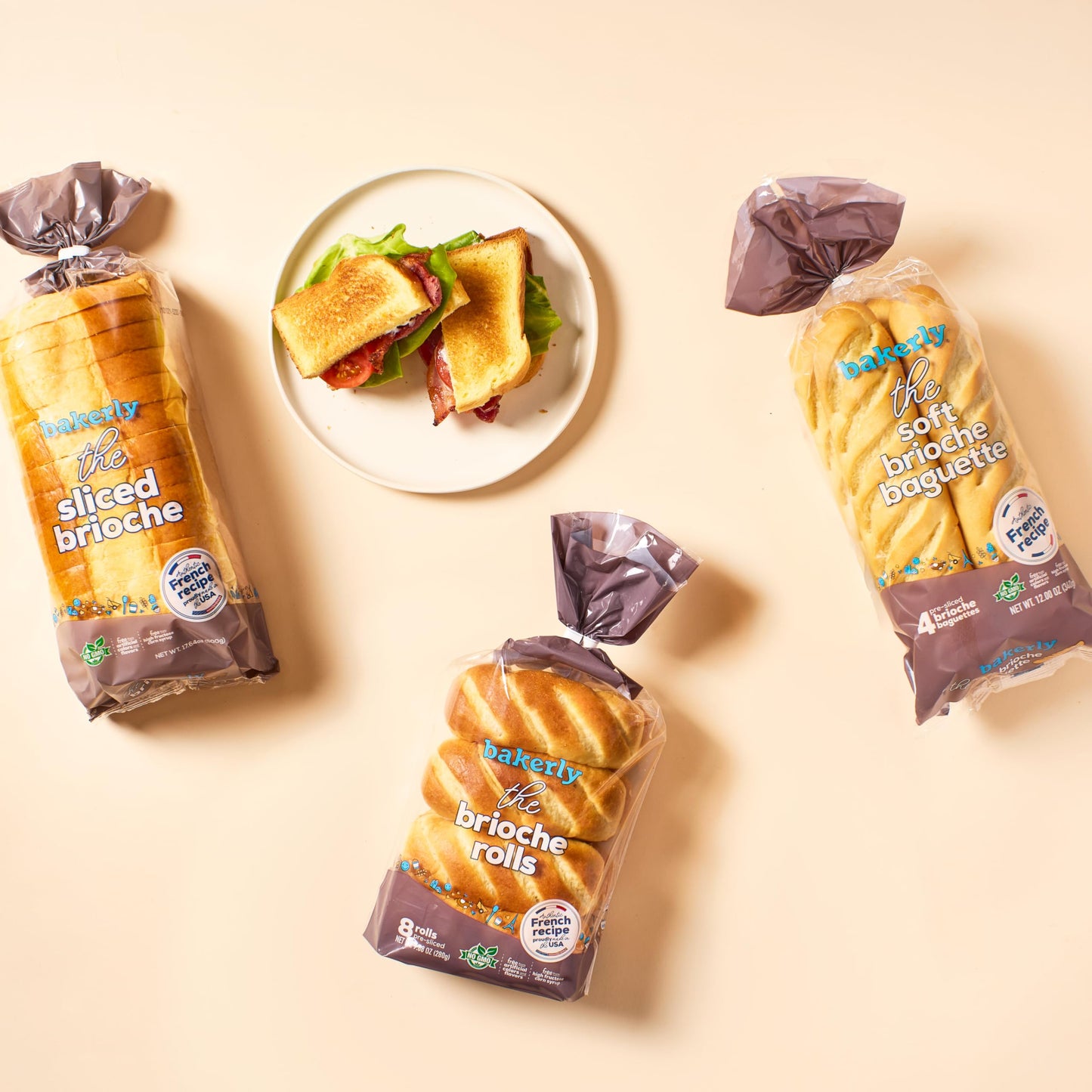 bakerly Sandwich Variety Pack - 5 Pack of Ready-to-Eat French Baked Brioche for Breakfast, Lunch & Snacks - Sliced (2 loaves), Rolls (2 packs)