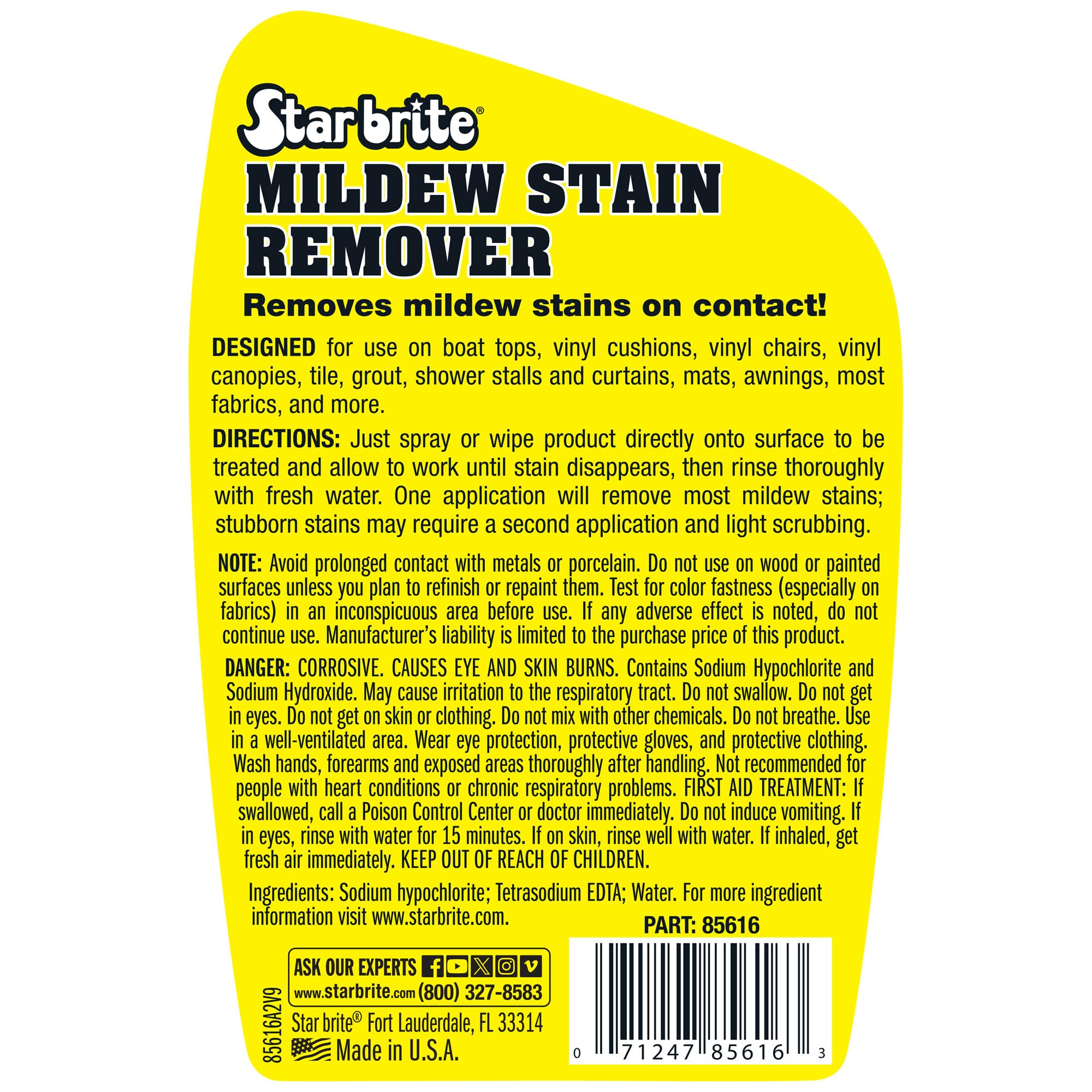 STAR BRITE Professional-Grade Mildew & Mold Stain Remover + Cleaner - Instant Contact Stain Removal, Ideal for Marine & Outdoor Upholstery