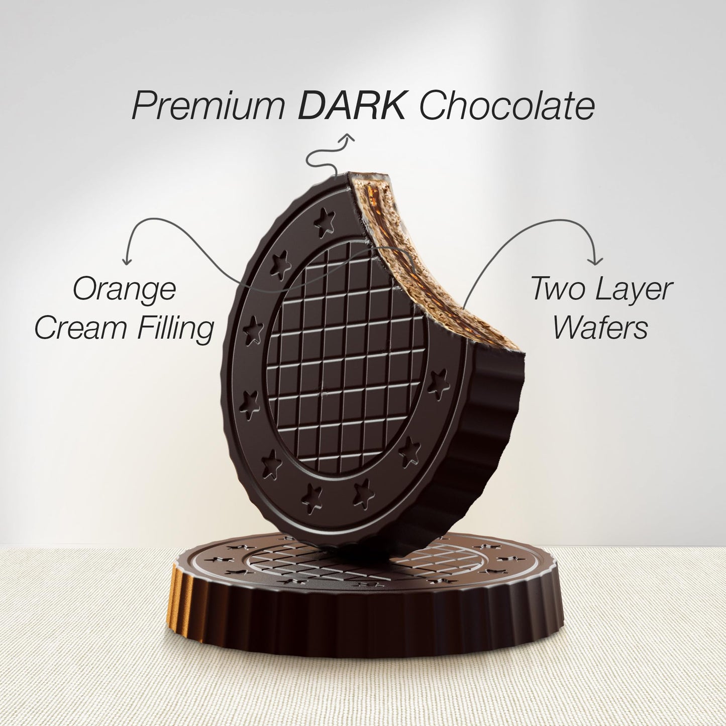 Fiorella Crunch Dark Chocolate Wafer Cookies, 18 Count, Chocolate Covered Crispy Thin Wafers with Layers of Orange Cream Filling, Individually Wrapped