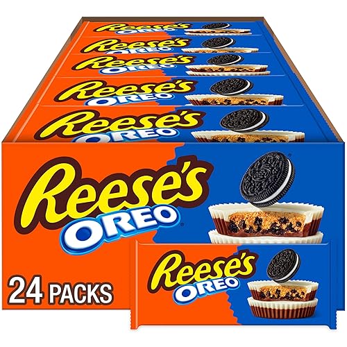 REESE'S Oreo Milk Chocolate and White Creme Peanut Butter Cups, Candy Packs, 1.4 oz (24 Count)