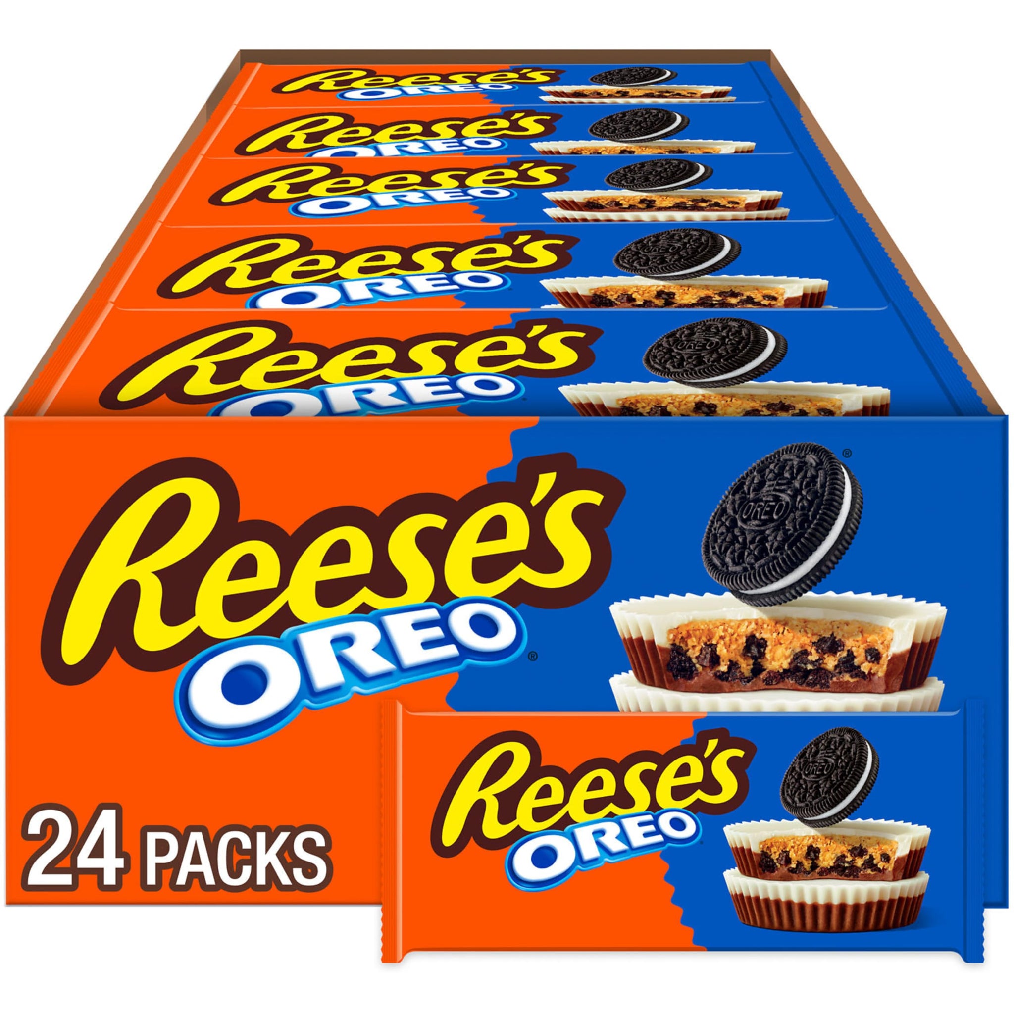 REESE'S Oreo Milk Chocolate and White Creme Peanut Butter Cups, Candy Packs, 1.4 oz (24 Count)