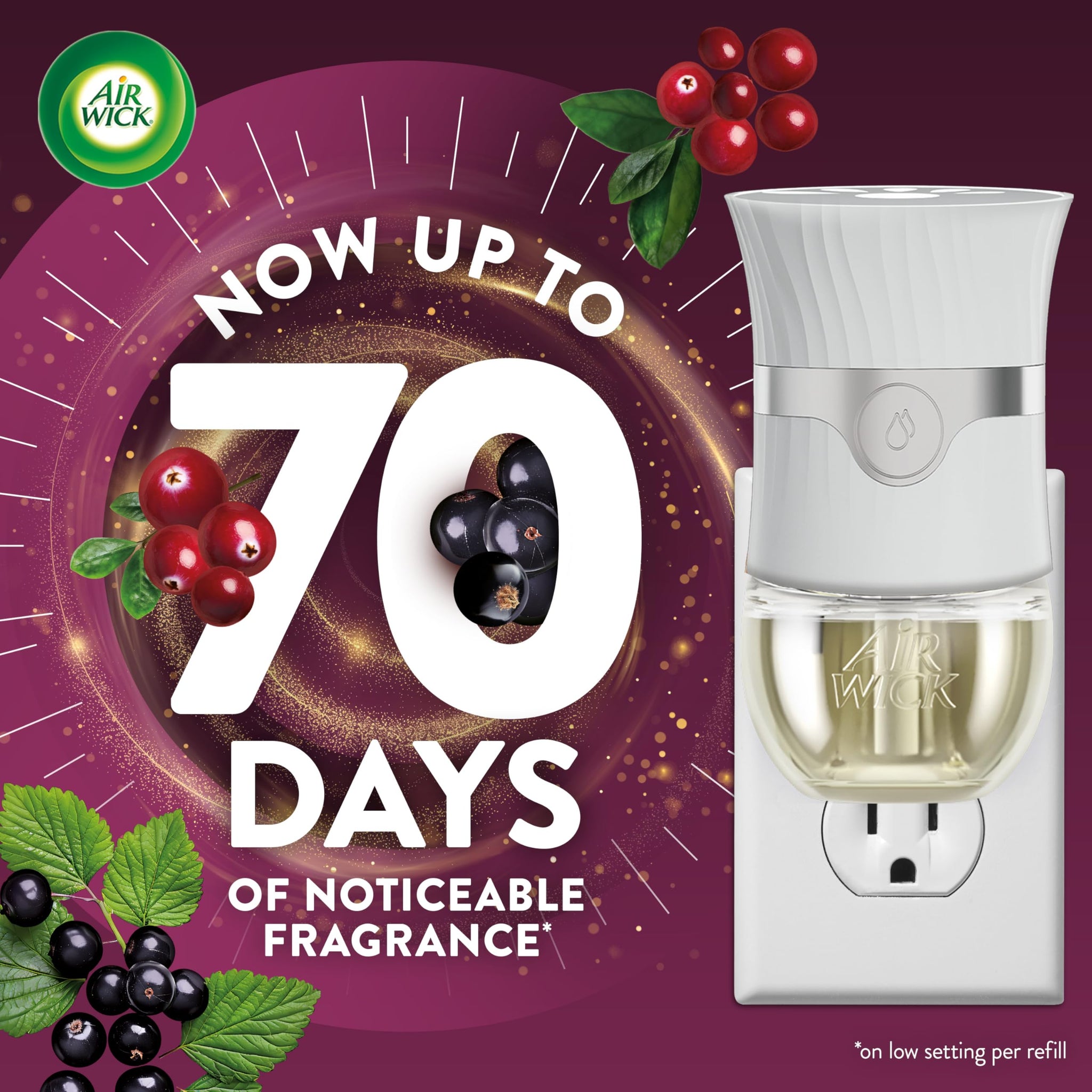 Air Wick Plug In Scented Oil Refill, Infused with Essential Oils, Plug In Air Fresheners for Home, Ripe Cranberry & Currants, 4 ct
