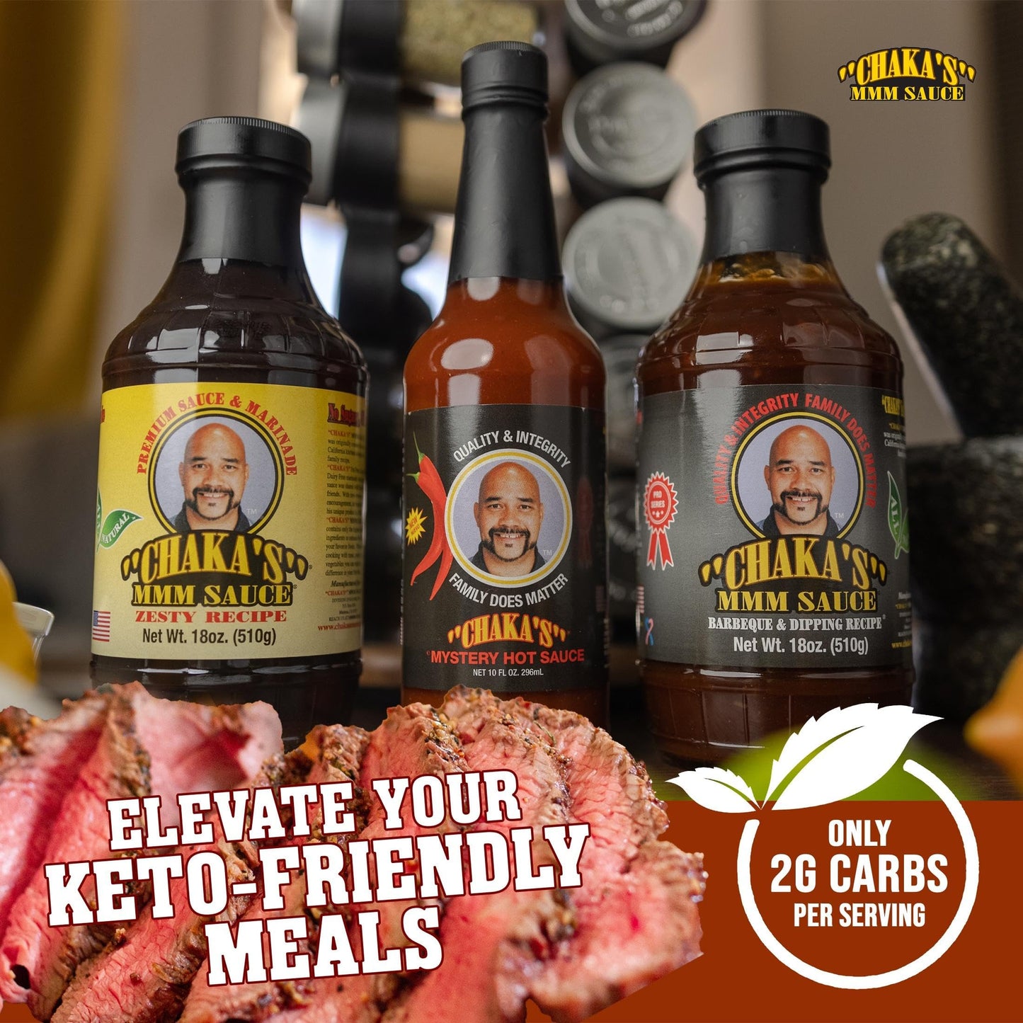 Chaka’s MMM Sauce Zesty Marinade (18oz) - Pack of 3 - Keto, Sugar Free, Low Carb Marinade