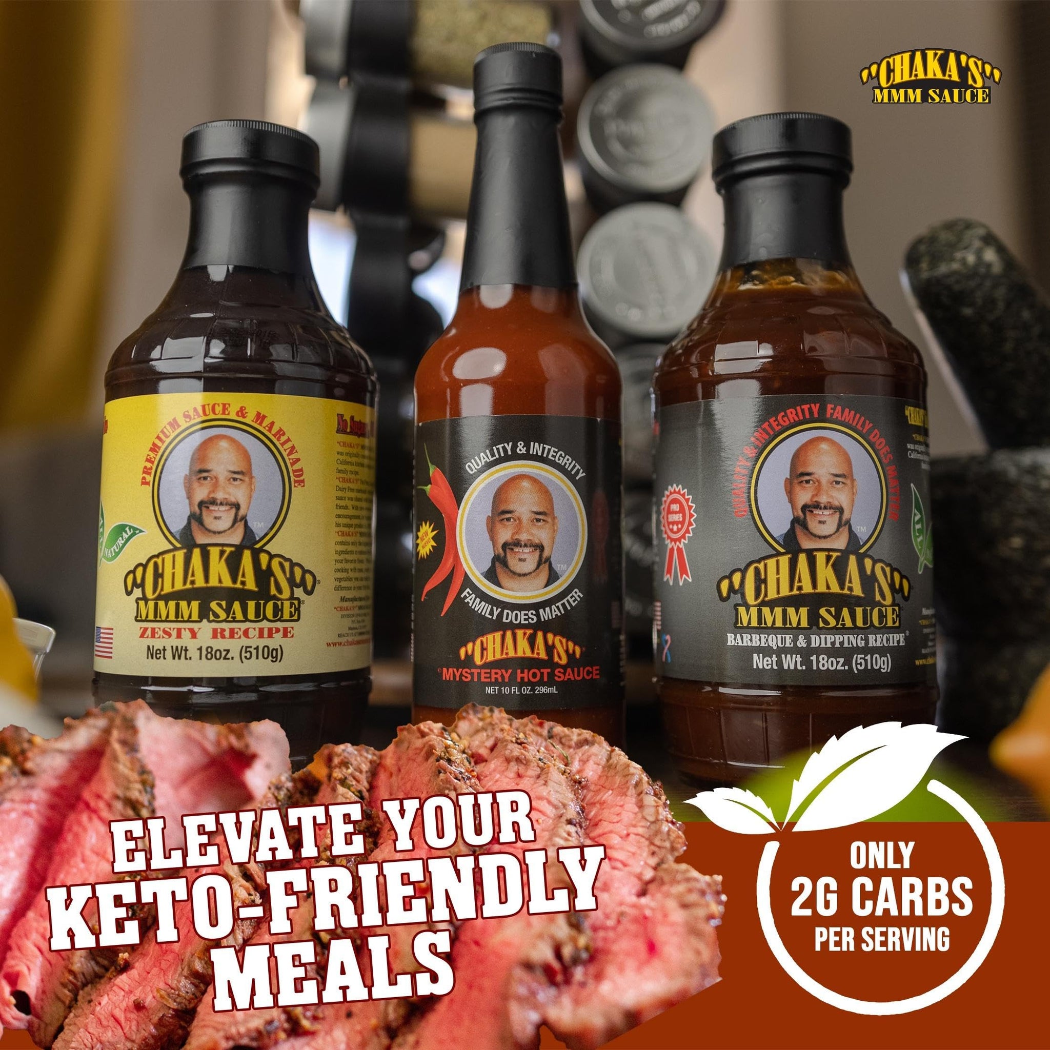 Chaka’s MMM Sauce Zesty Marinade (18oz) - Pack of 3 - Keto, Sugar Free, Low Carb Marinade