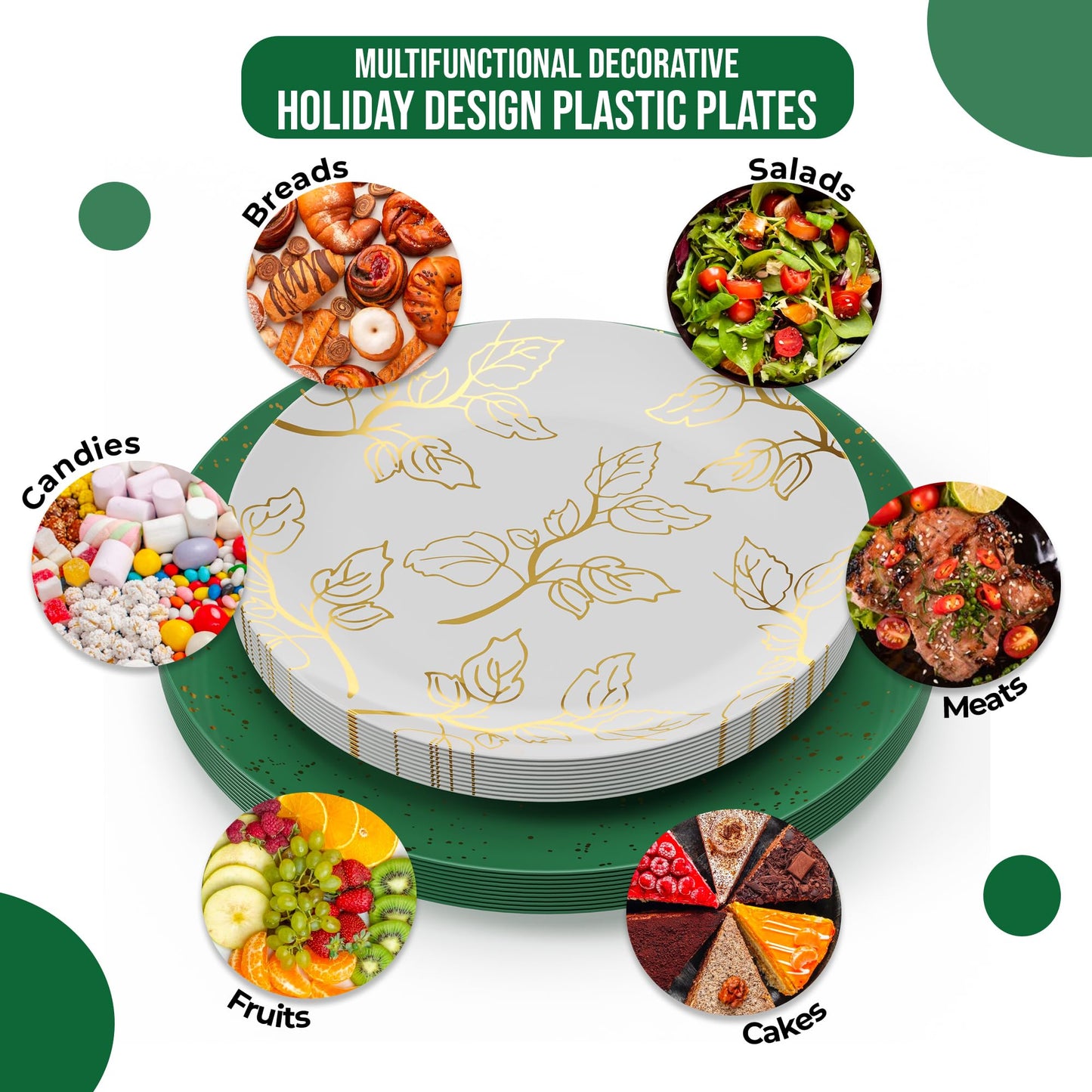 Trendables Christmas Plates Disposable 100 Pcs Christmas Dinnerware Set, Christmas Plastic Plates Set Includes: 20 10" Dinner Plates, 20 8" Dessert