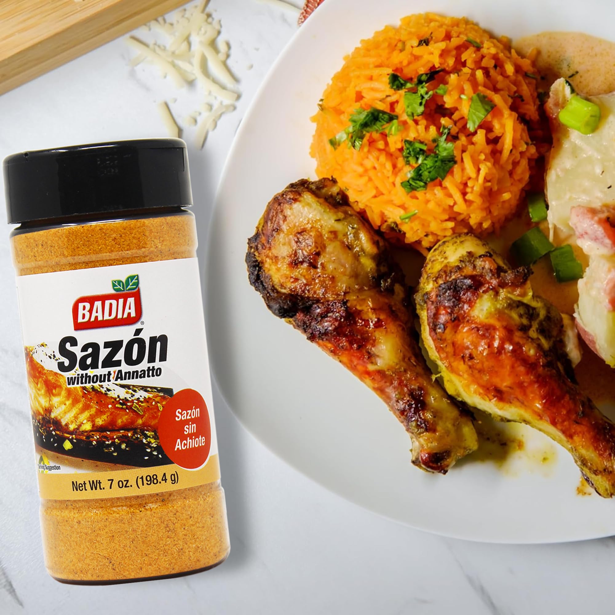 Badia Sazon without Annatto (Achiote), 7 oz - Savory Seasoning Blend for Latin-Inspired Flavors