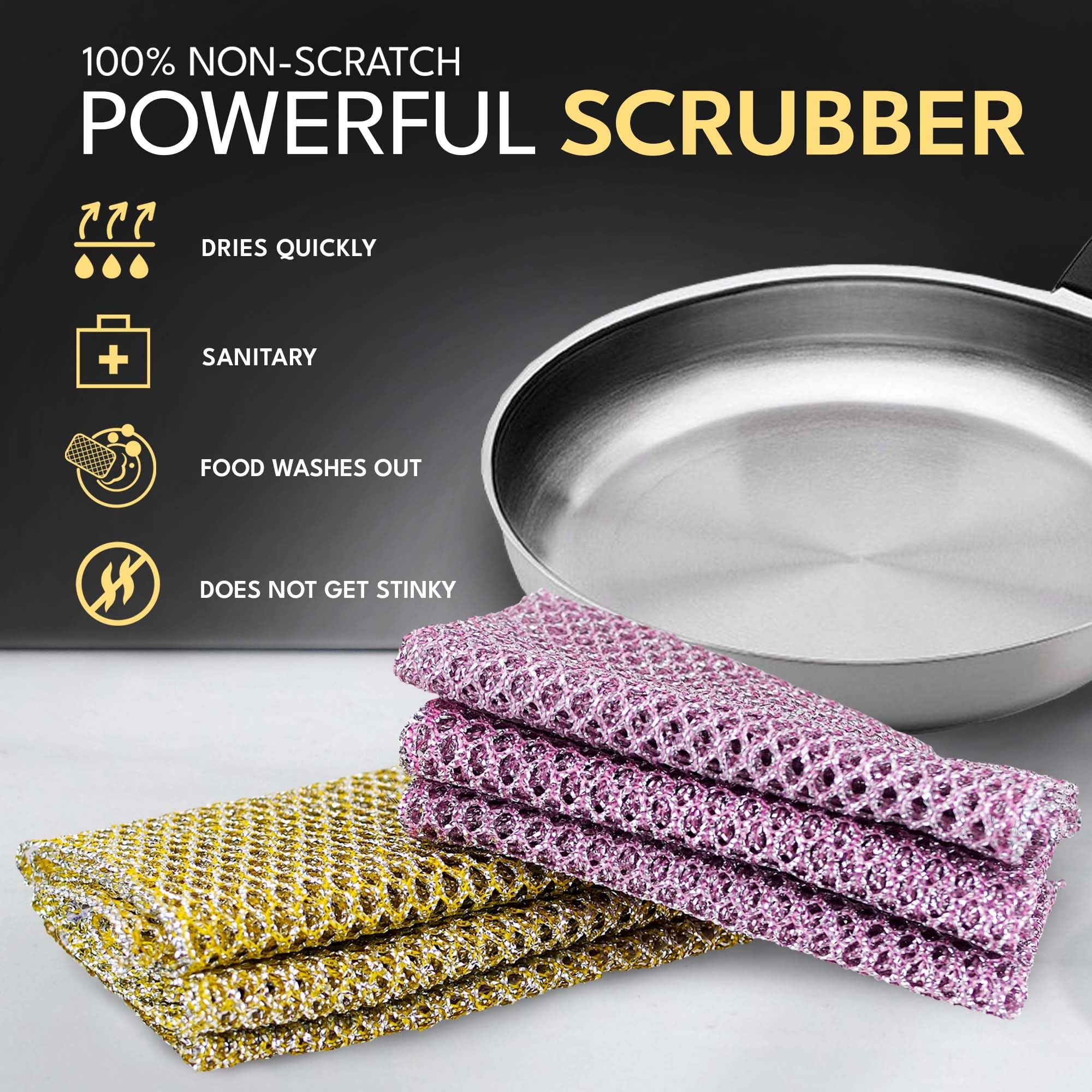 The Crown Choice Heavy Duty Non-Scratch Dish Scrubbers for Cleaning Dishes & Pots (6Pcs) - Replace Kitchen Sponges for Dishwashing with Our Scouring