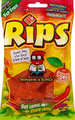 Rips Bite Size Mango Chili Licorice Chewy Candy, 4 oz