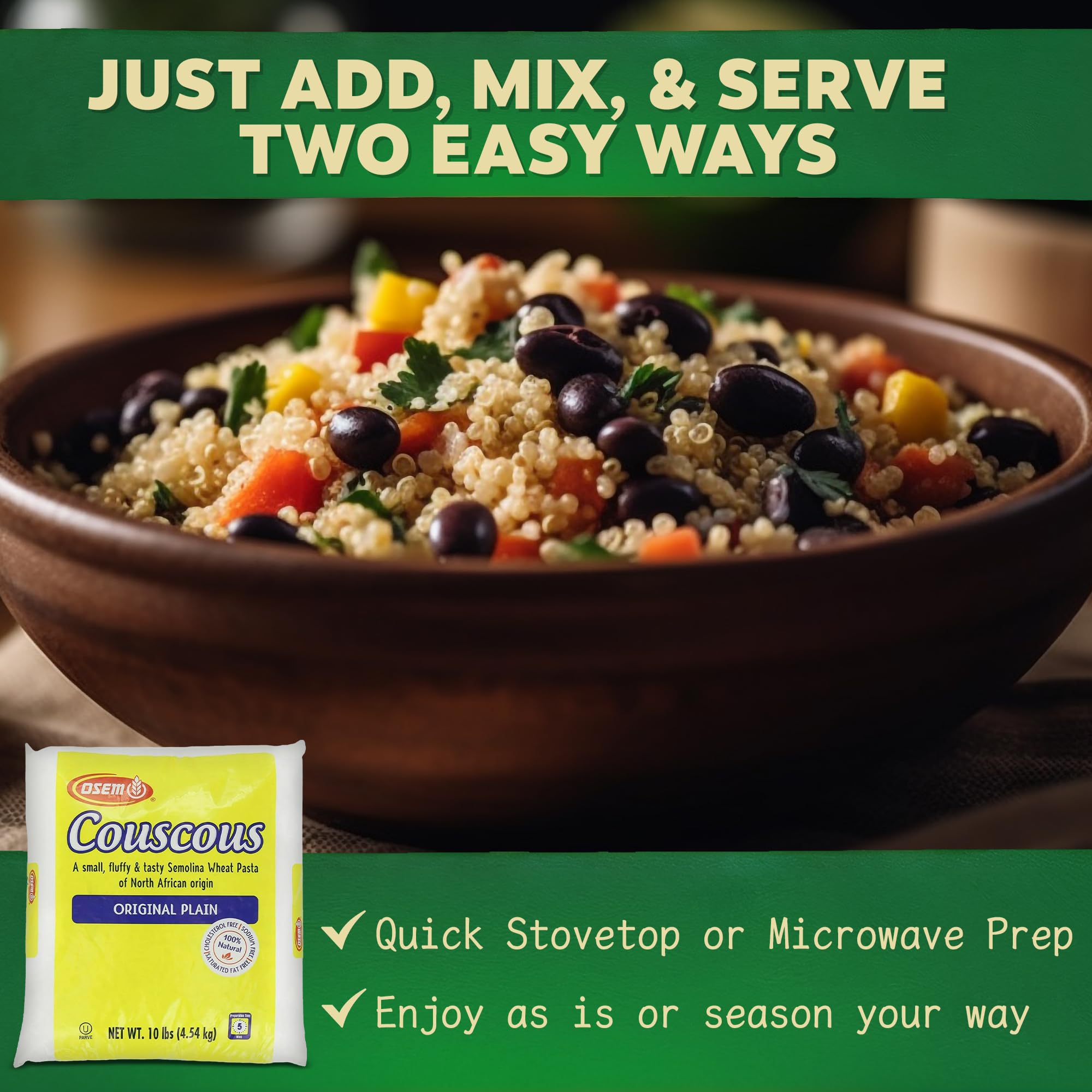 Osem Israeli Pearl Couscous - Wheat Couscous Pearls, Cous Cous Bulk, Pearled Mediterranean Pasta Alternative, Original Plain, Kosher Parve - 10 lb bag