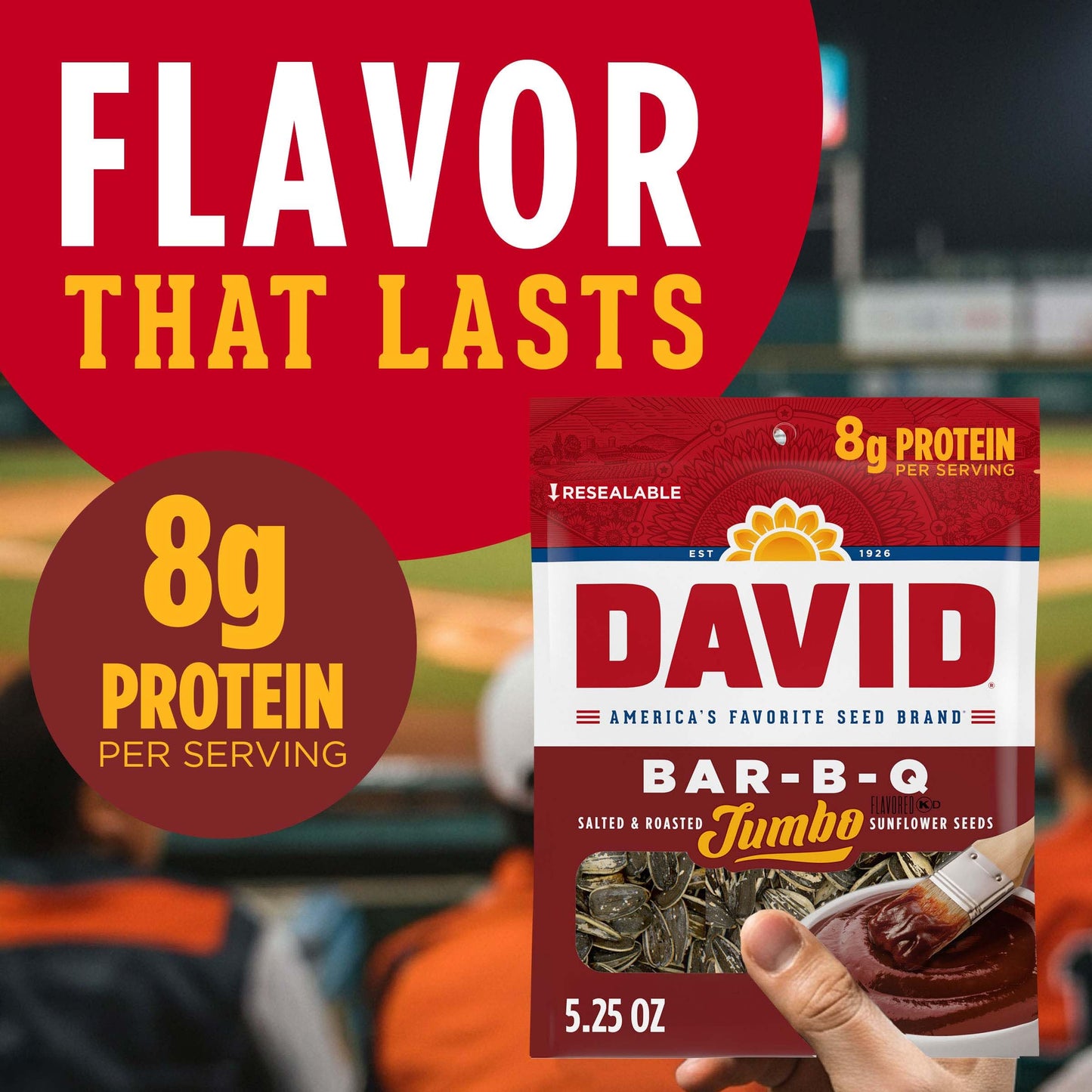 DAVID SEEDS Roasted and Salted Bar-B-Q Jumbo Sunflower Seeds, 5.25 oz, 12 Pack