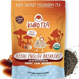 High Caffeine Mushroom Tea (155 mg) - Kubo Tea: Organic Reishi Breakfast Black Tea Bags for Clean Energy & Focus | Healthy Coffee Substitute |