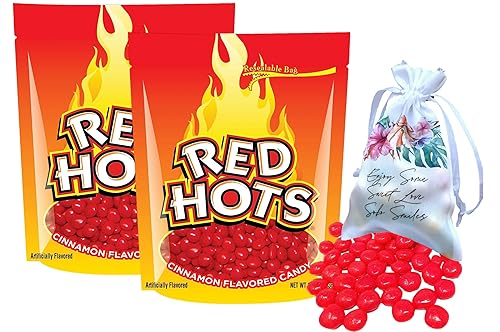 Original Red Hots Cinnamon Flavored Candy 2 Bags (4.5 Oz Each) | Small Cinnamon Hard Red Hot Candy Bundled with a Soko Smiles Pocket Bag.
