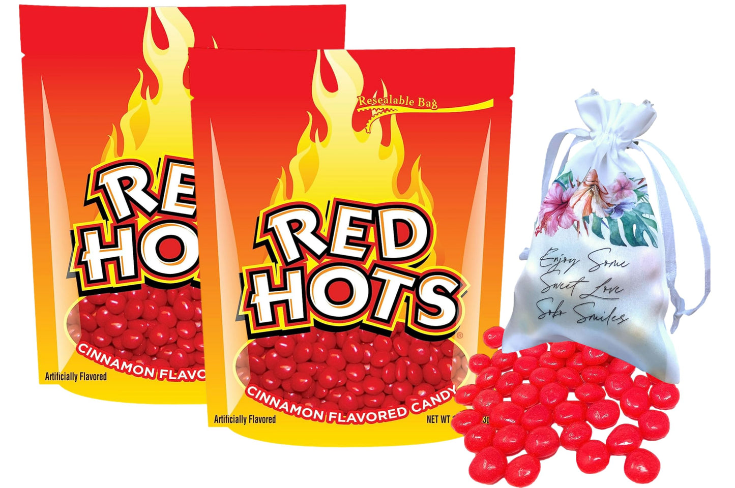 Original Red Hots Cinnamon Flavored Candy 2 Bags (4.5 Oz Each) | Small Cinnamon Hard Red Hot Candy Bundled with a Soko Smiles Pocket Bag.