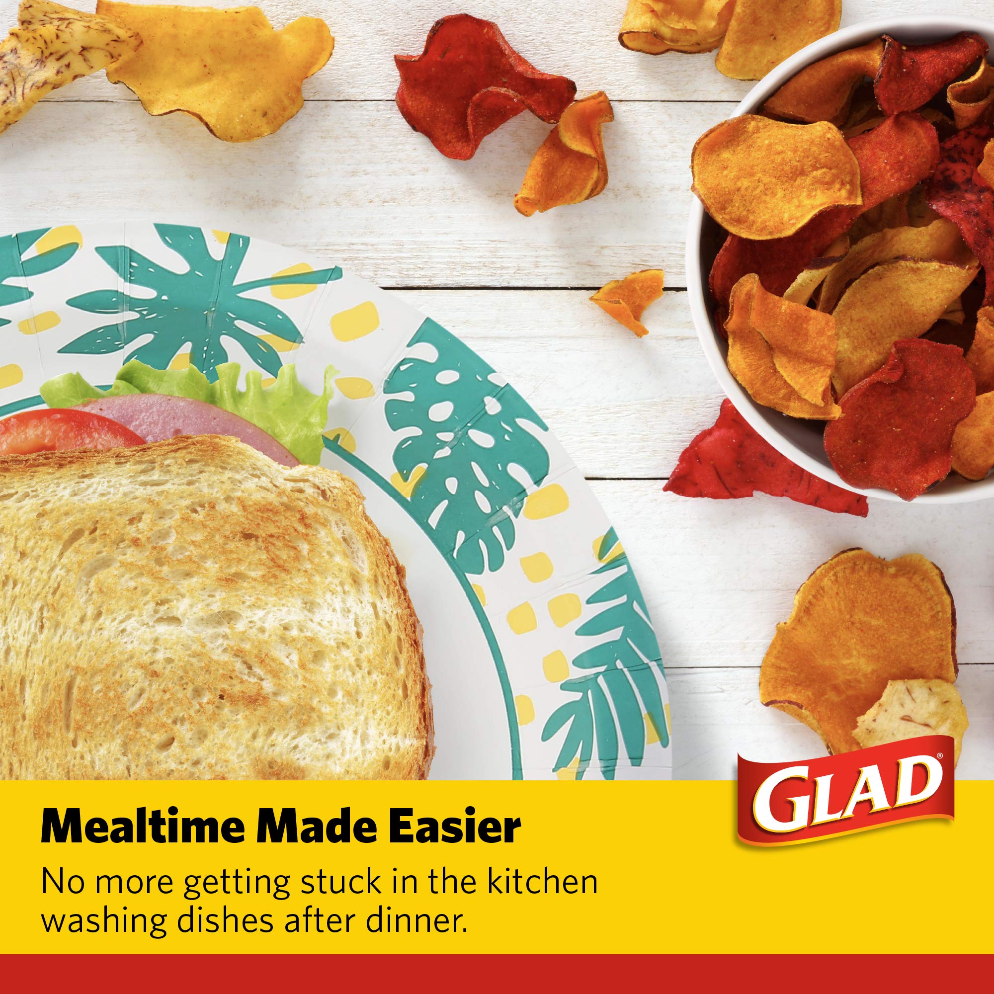 Glad Soak-Proof Palm Leaves Paper Bowls, Heavy-Duty Round Disposable Bowls for Soup, Salad and Snacks, Cut-Resistant and Microwave Safe for Daily